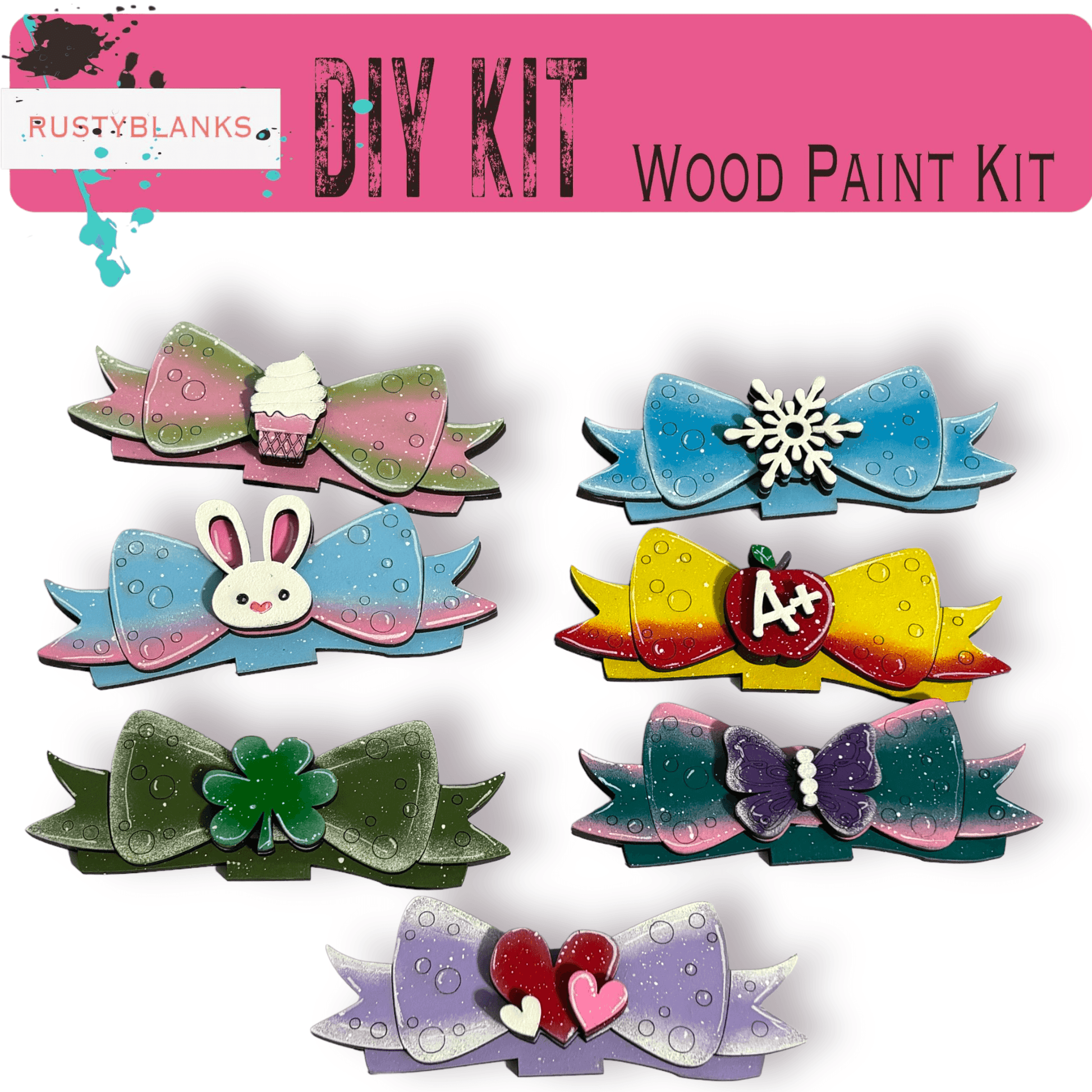 a bunch of different colored bows on a white background