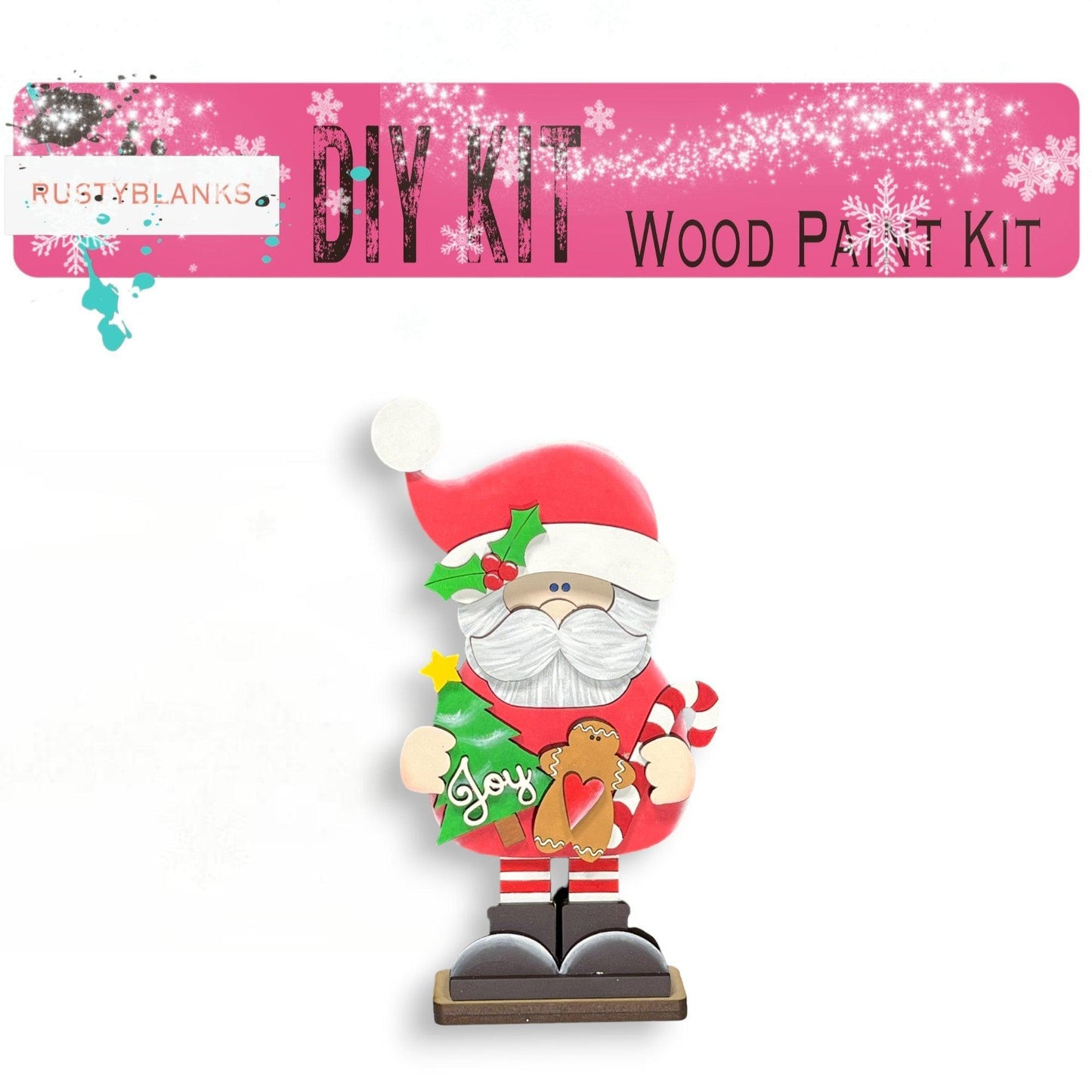 a wooden santa clause holding a teddy bear