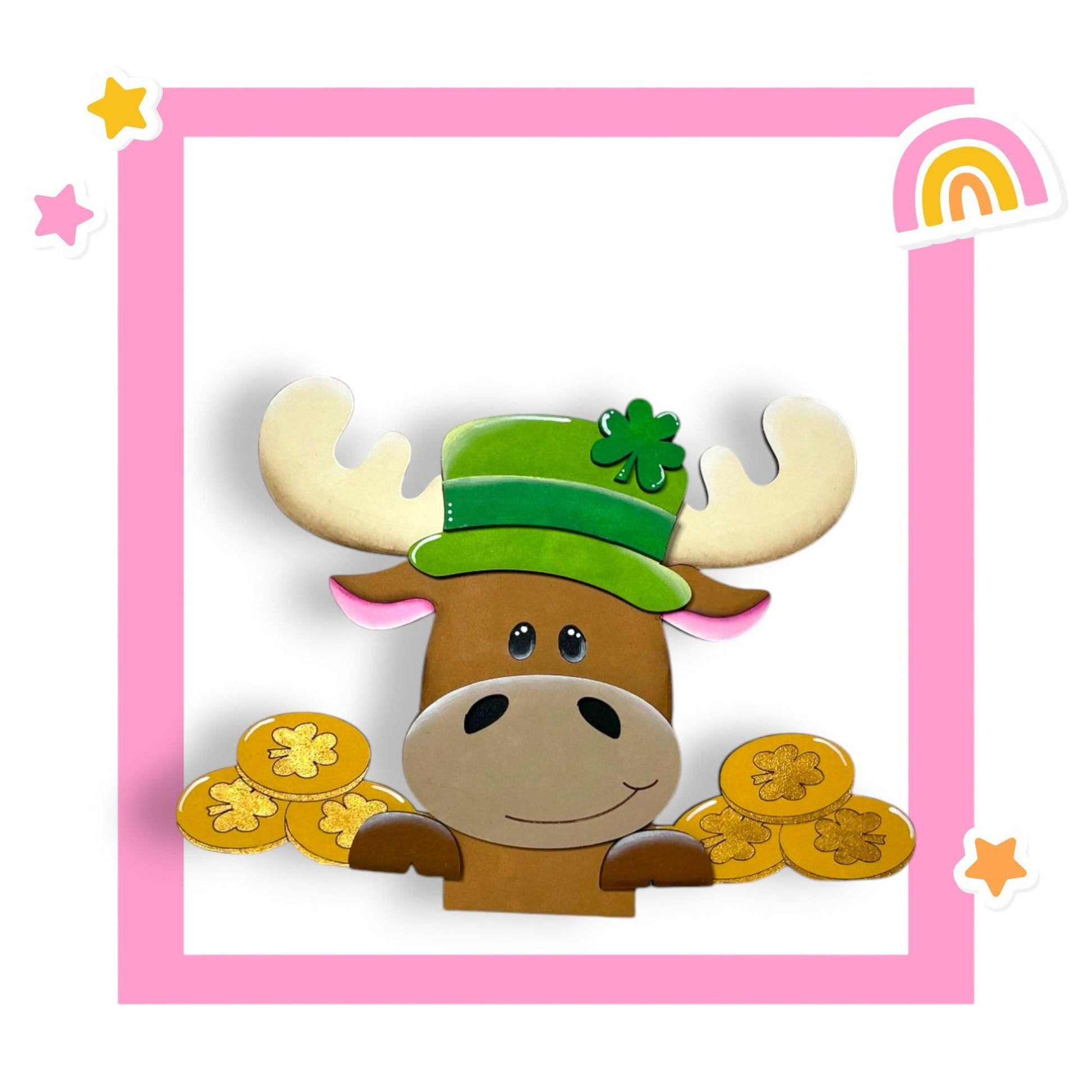 a picture of a moose with a green hat