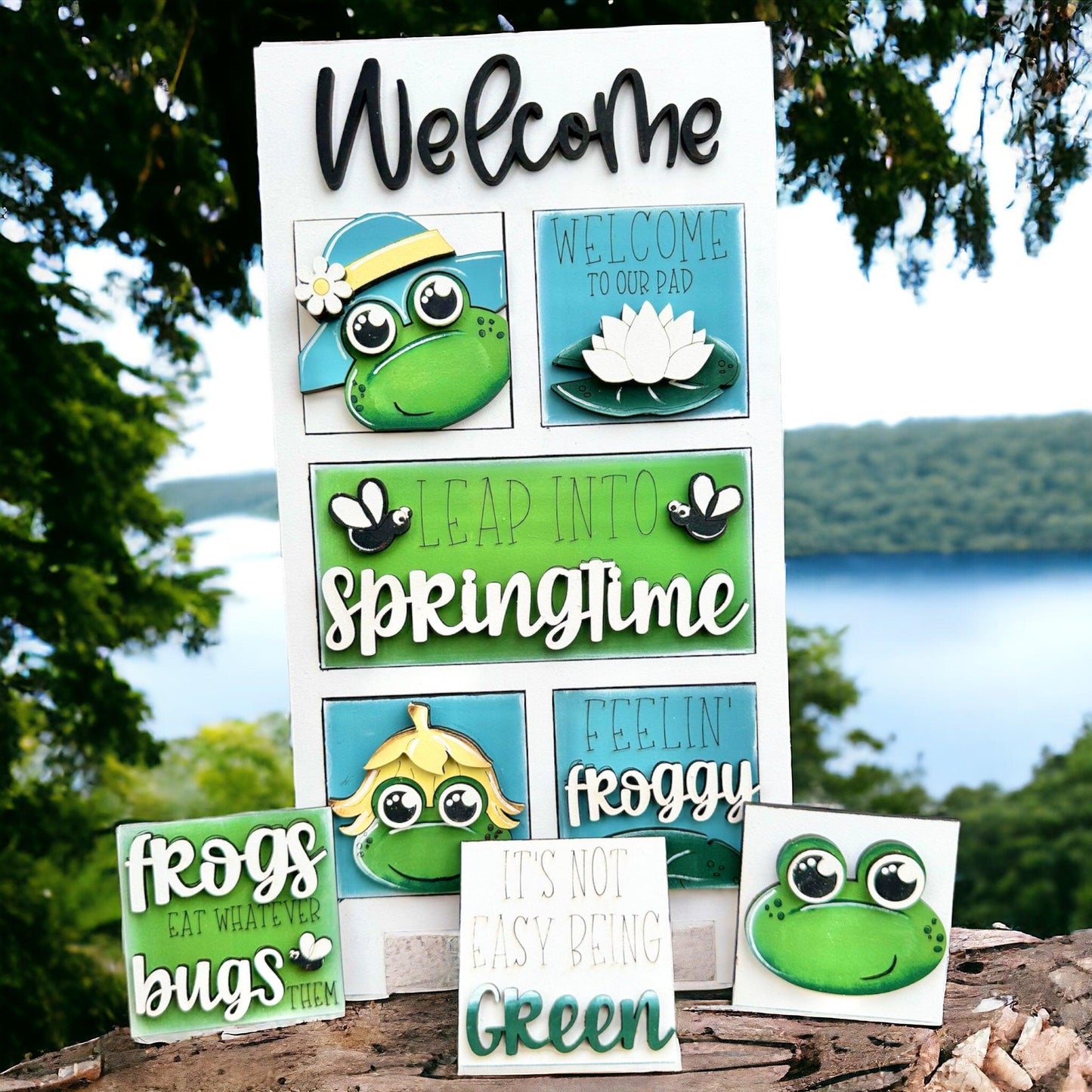 a welcome sign with some stickers on it
