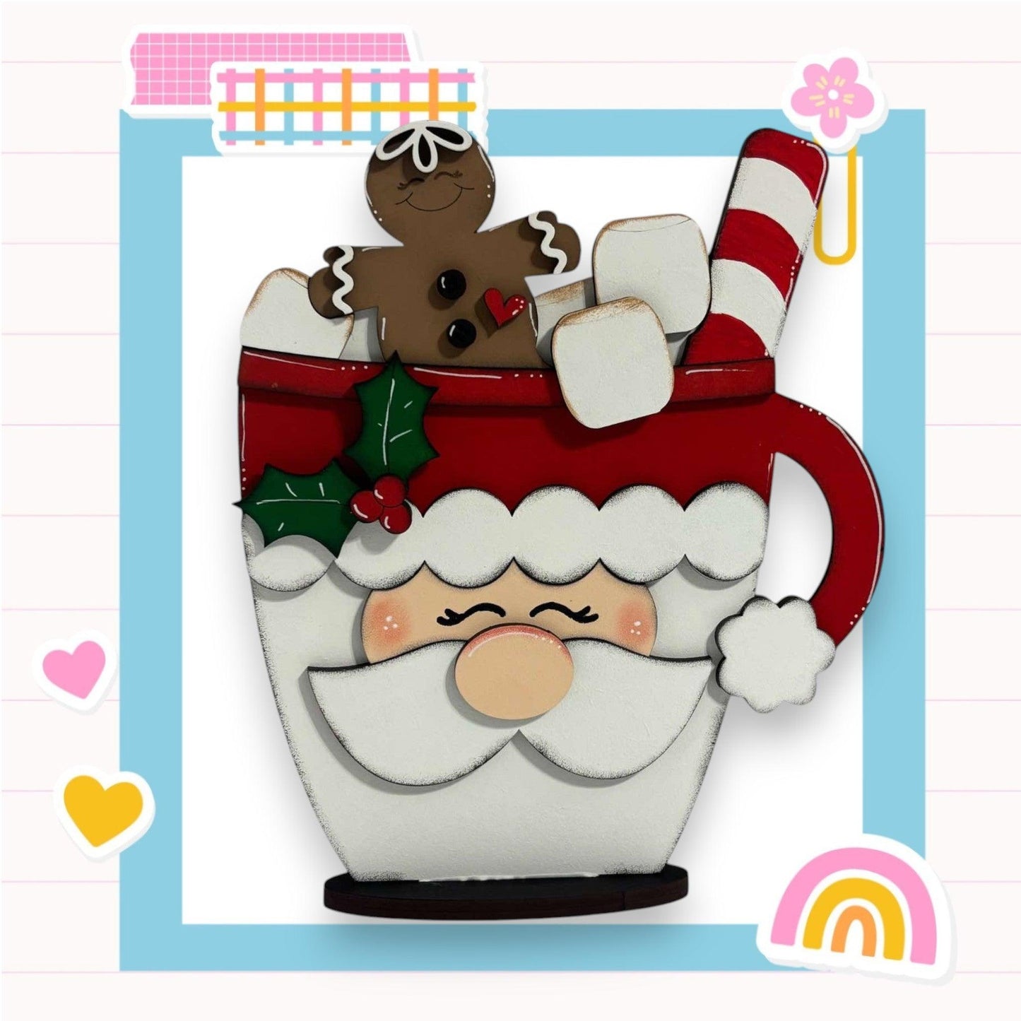 a picture of a santa clause in a cup