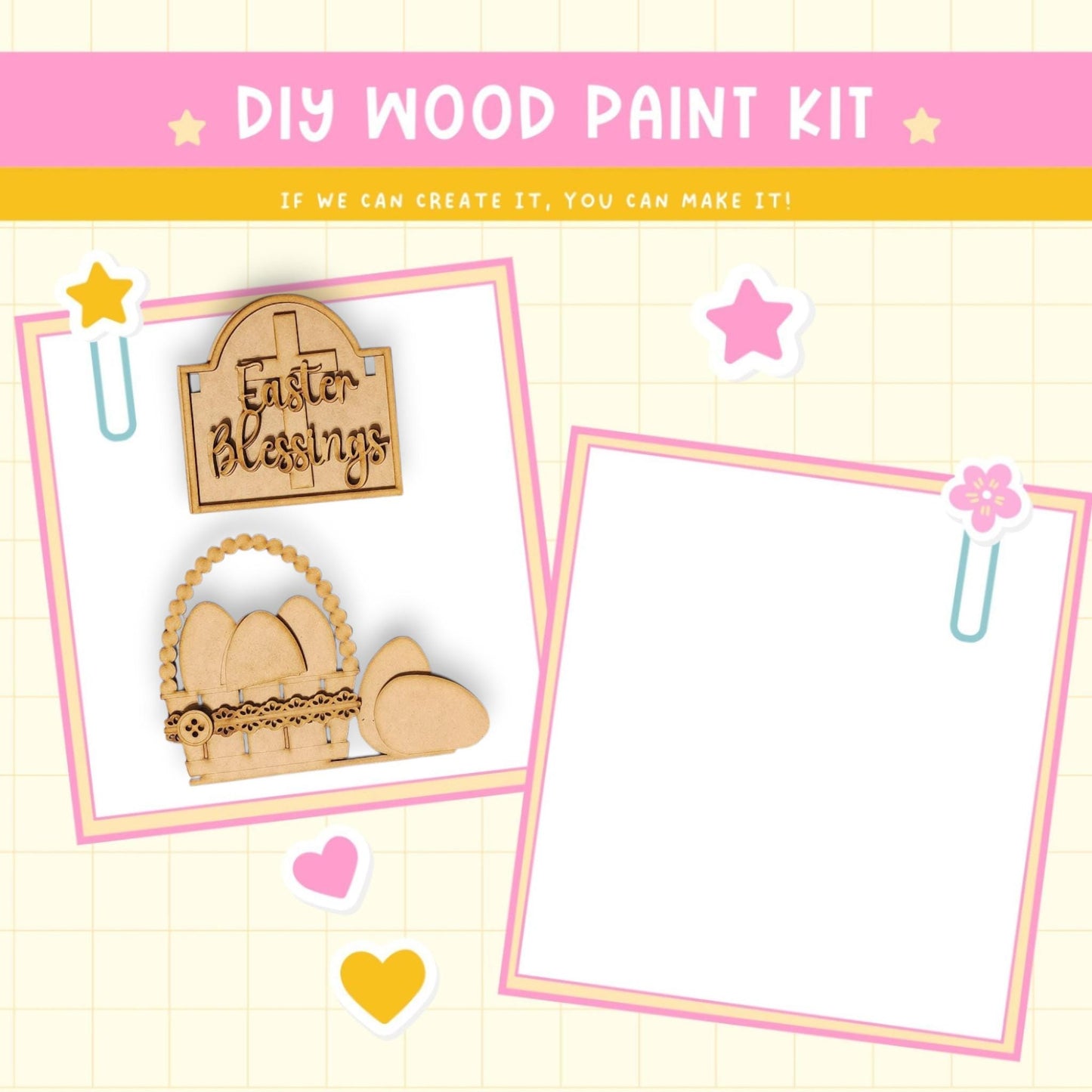 a wooden craft kit with a picture of a basket
