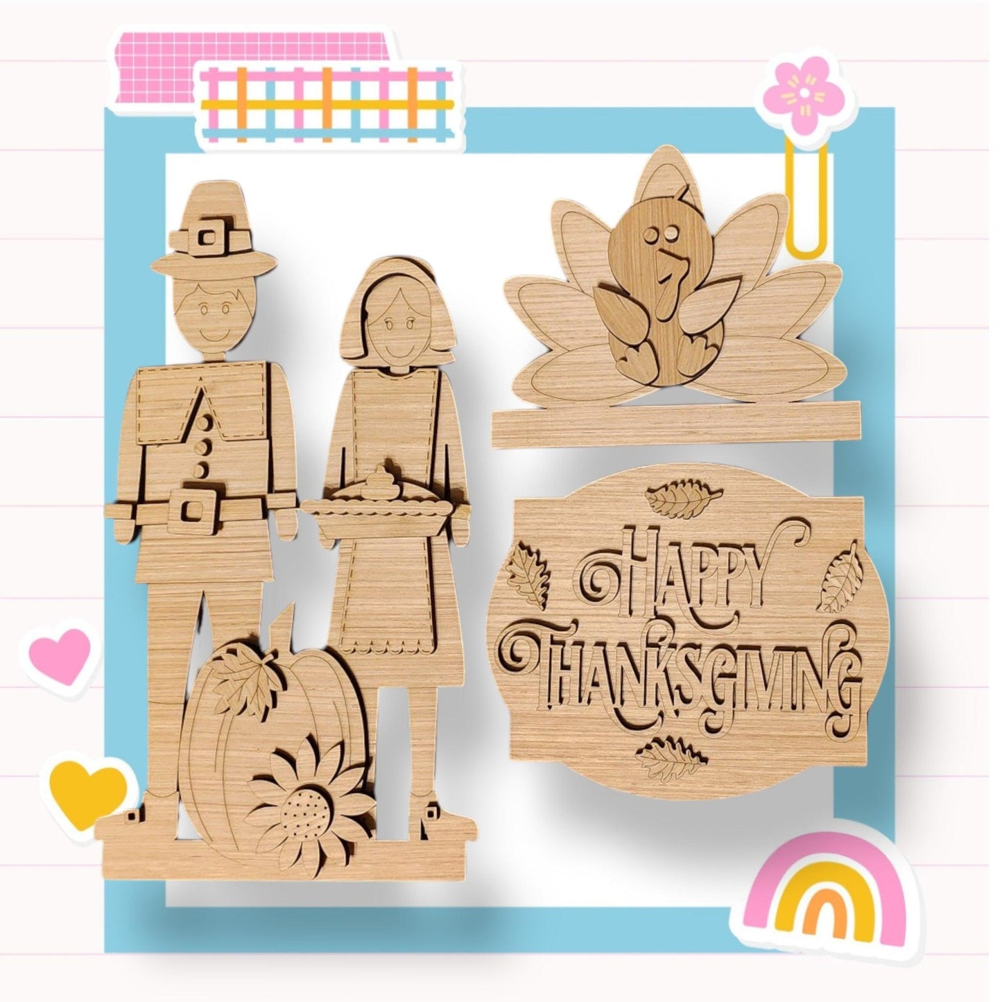 a wooden cutout of a thanksgiving scene