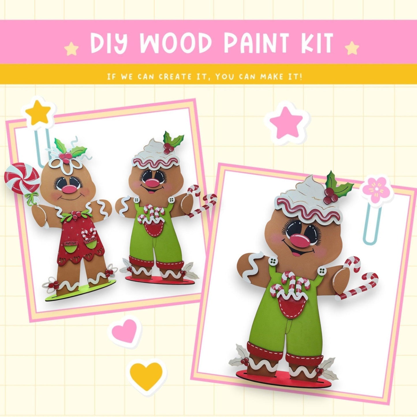 a paper craft kit with a ginger holding a candy cane