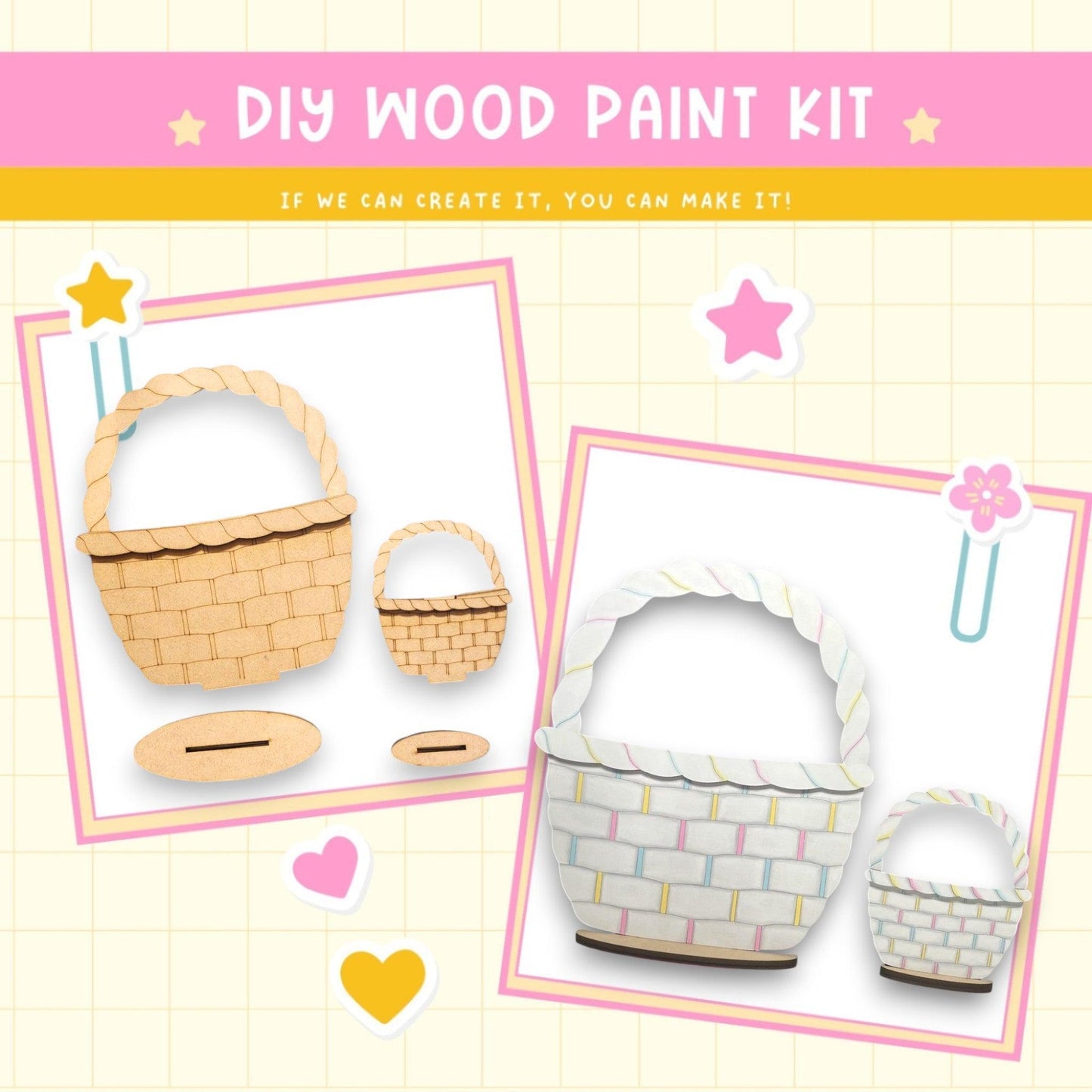 a paper craft kit with a basket and other items