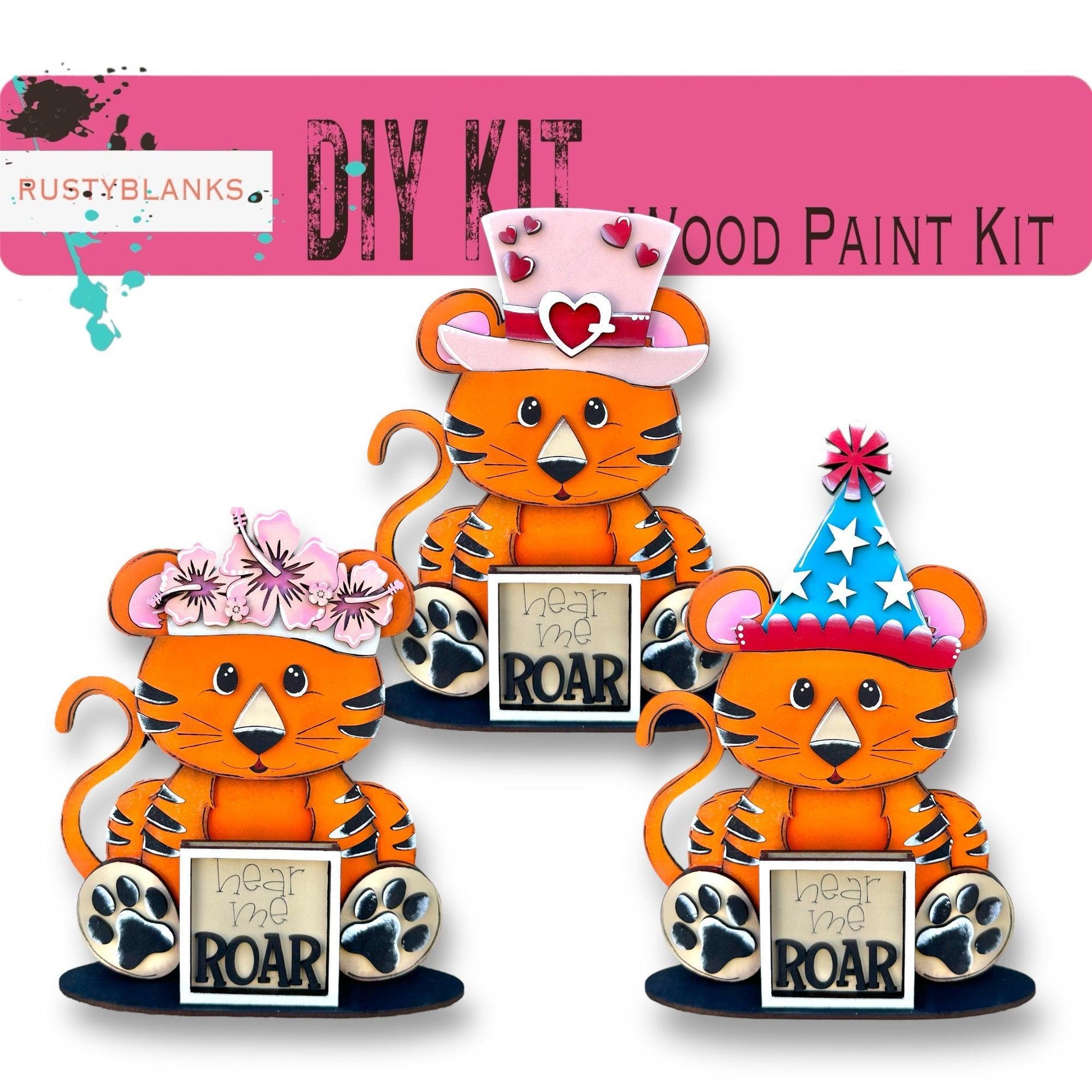 a set of three 3d cut outs of a tiger
