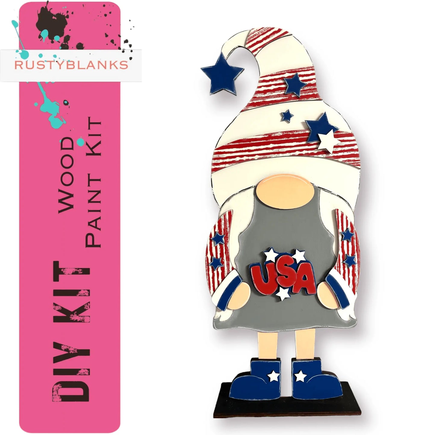 a wooden toy of a girl with a usa hat