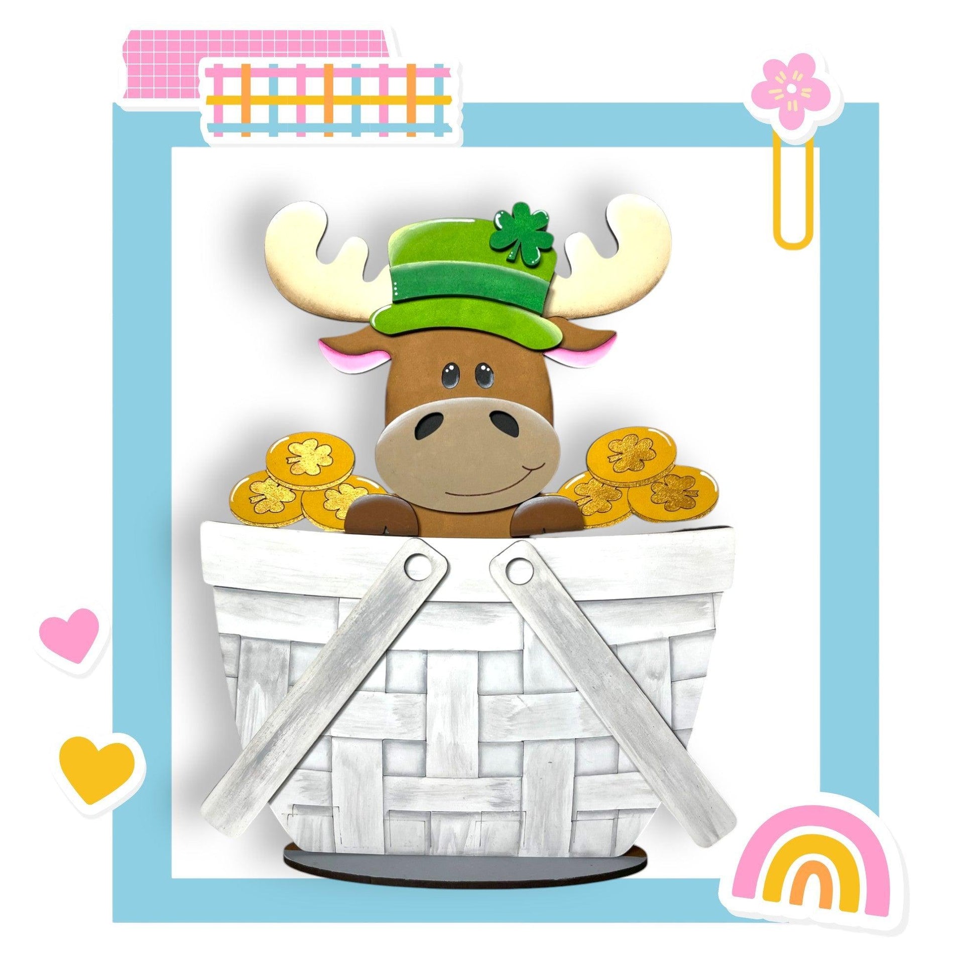 a picture of a stuffed animal in a basket of gold coins