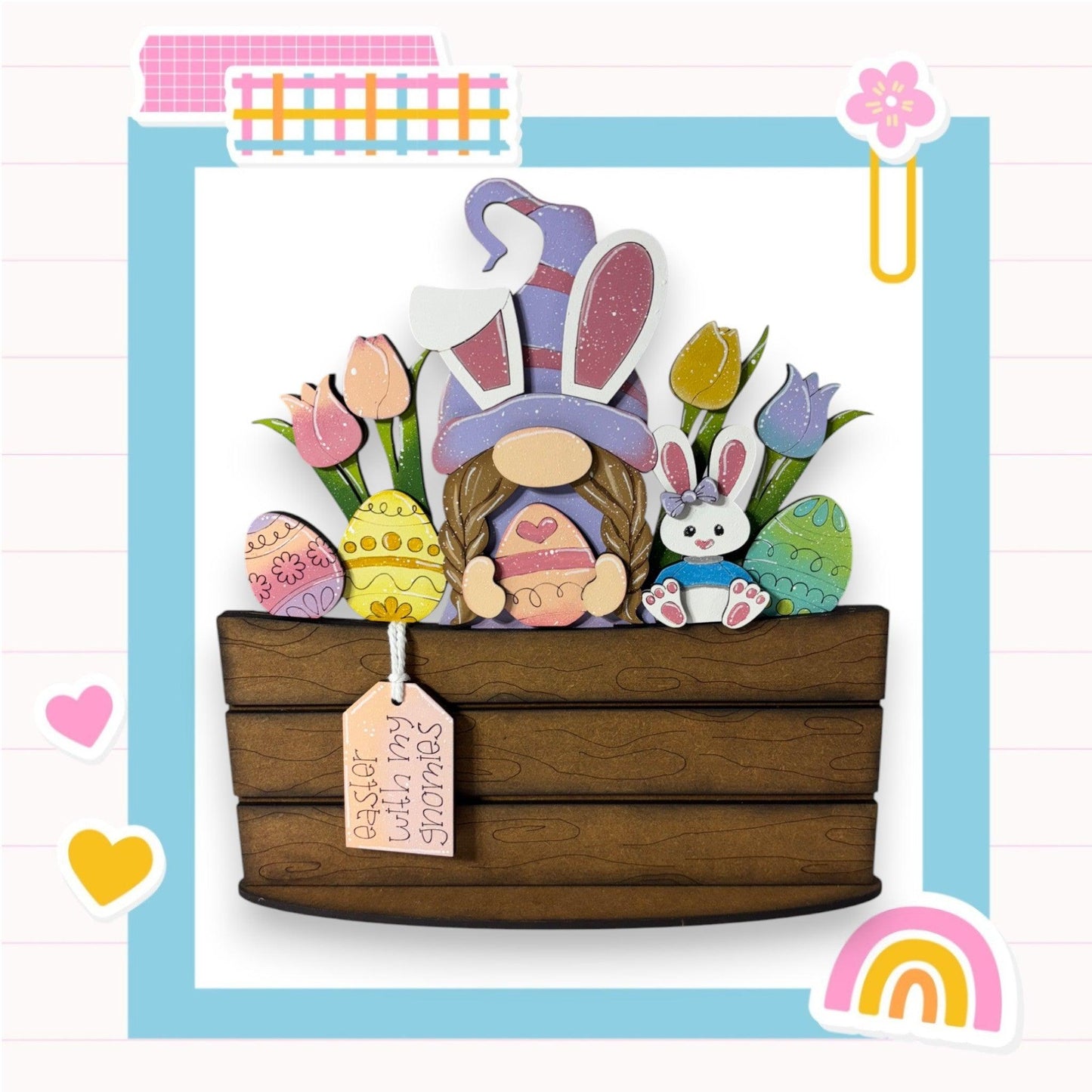 a card with a picture of an easter bunny in a basket