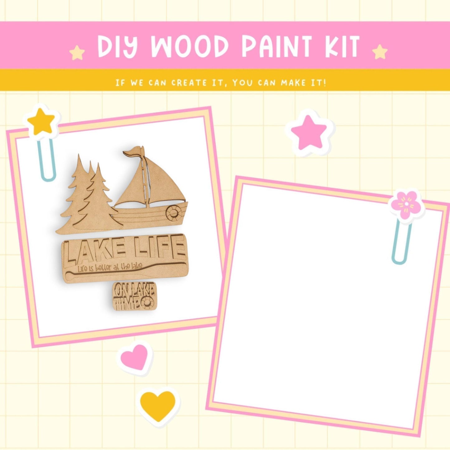 a wooden craft kit with a picture of a boat and trees