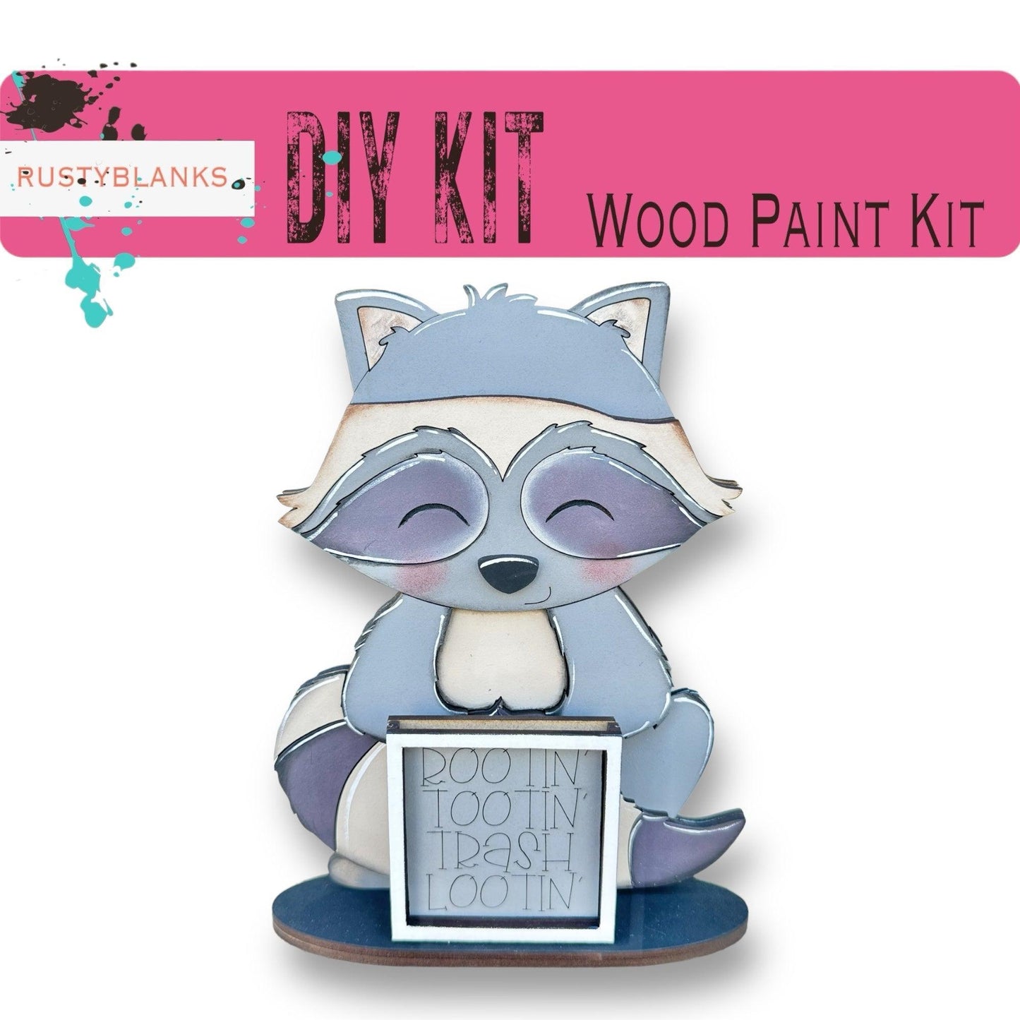 a picture of a raccoon holding a sign that says diy kit