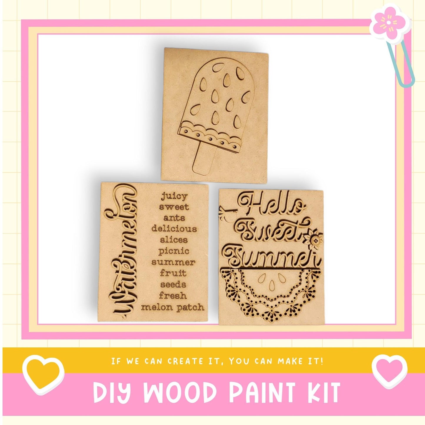 a picture of a wooden craft kit with a picture of a cake