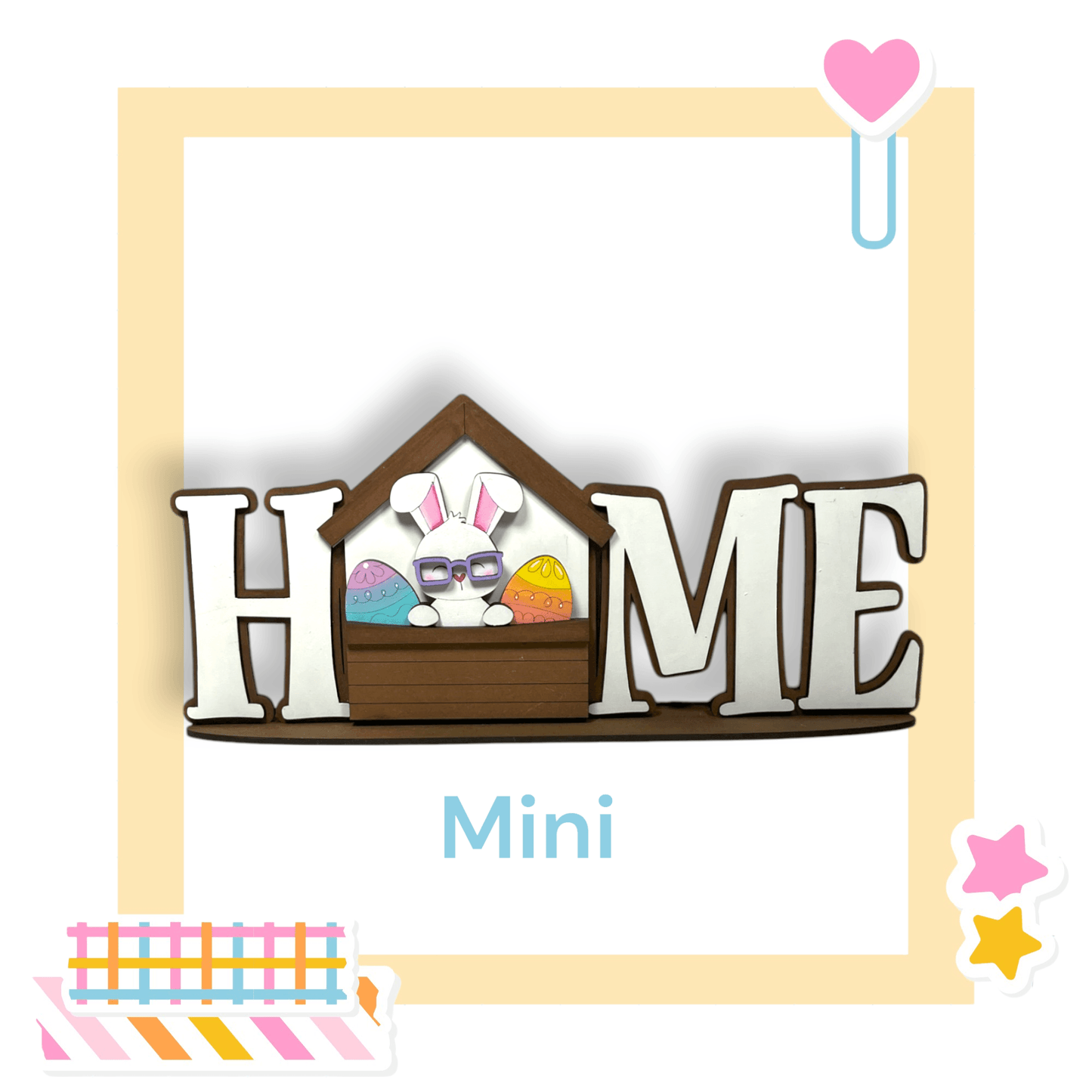a picture of the word home with an image of a bunny in a house