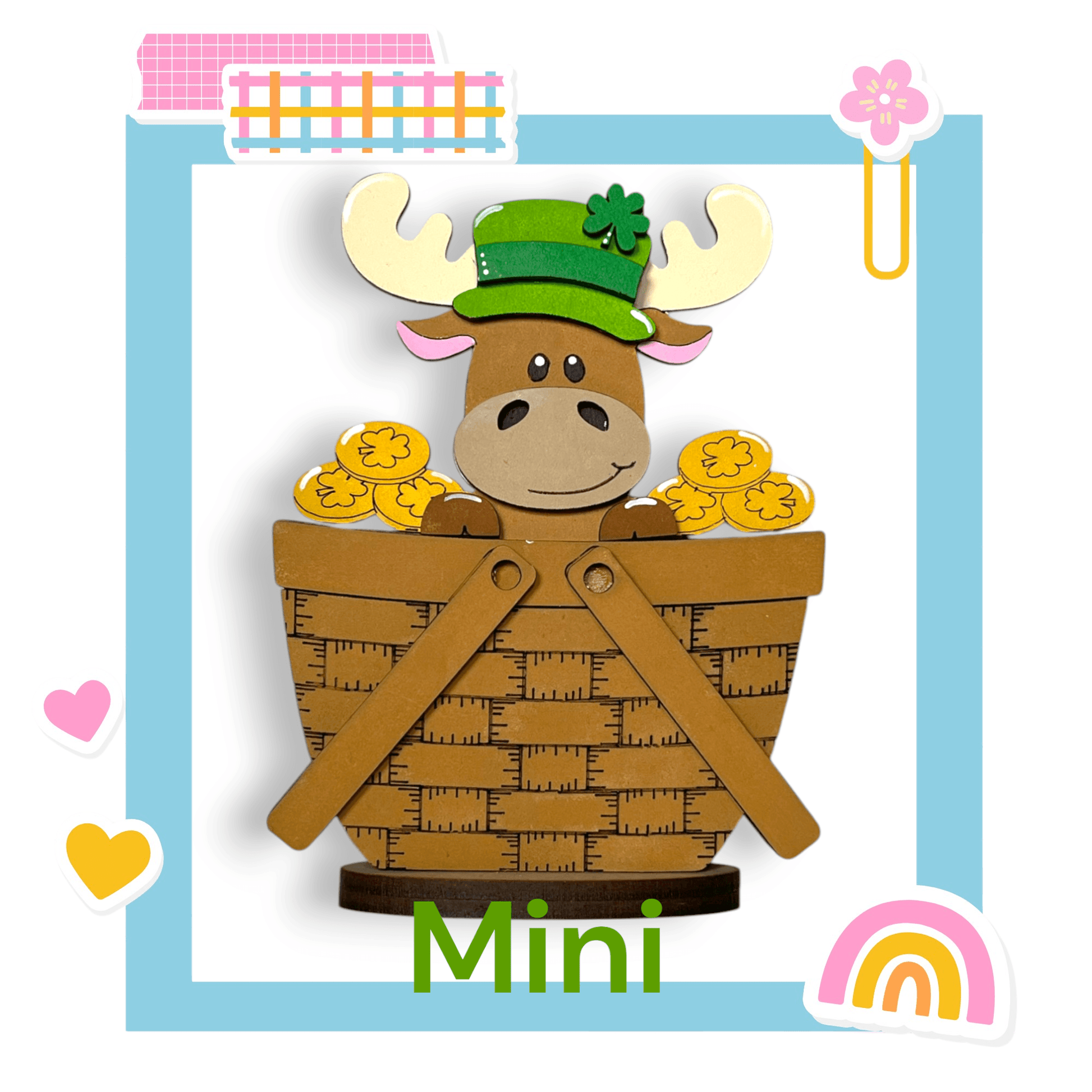 a card with a picture of a moose in a basket
