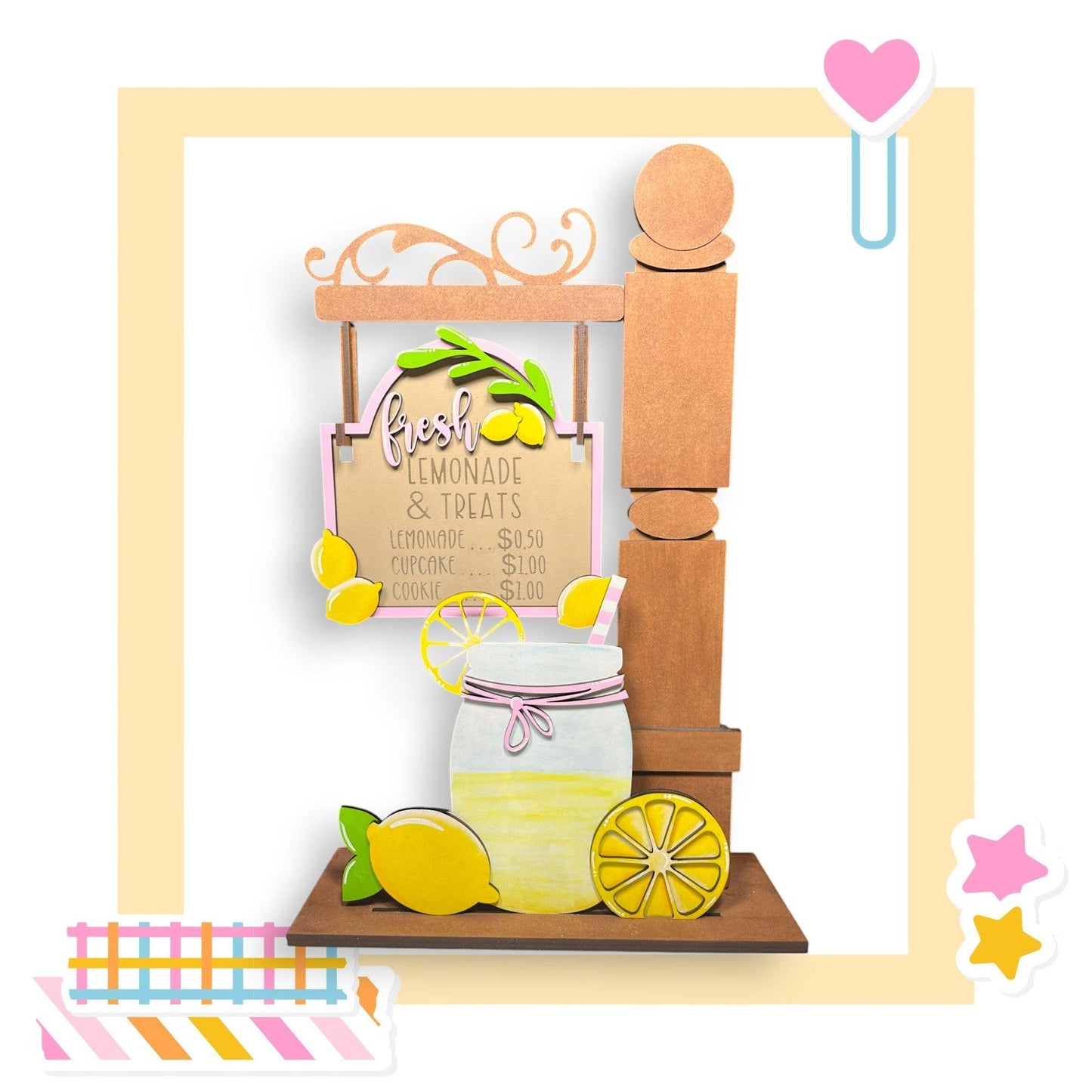 a picture of a lemonade stand with a sign