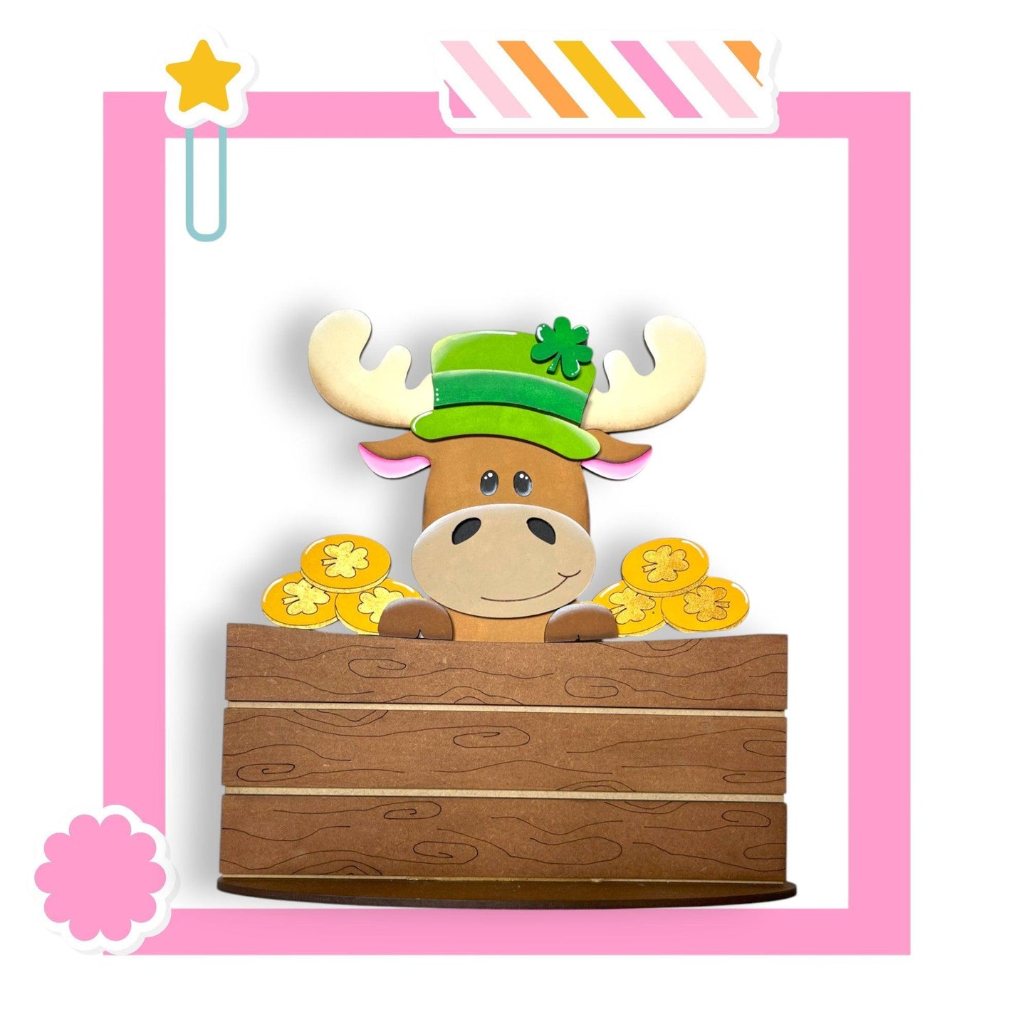 a picture of a cow with a hat and a bunch of gold coins
