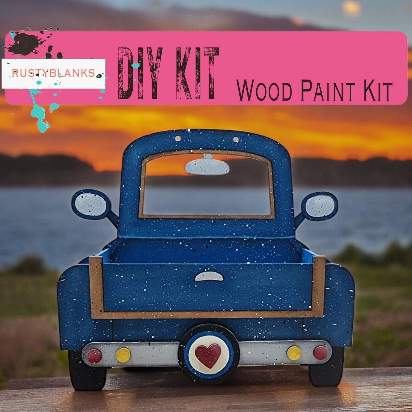 a blue toy truck sitting on top of a wooden table