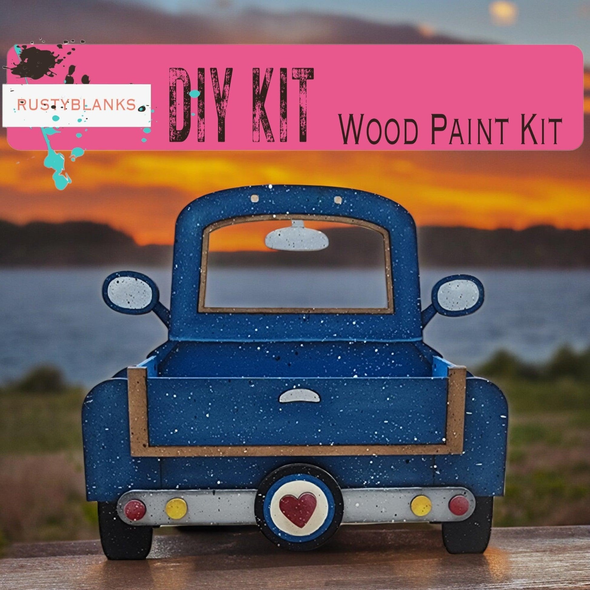 a blue toy truck sitting on top of a wooden table