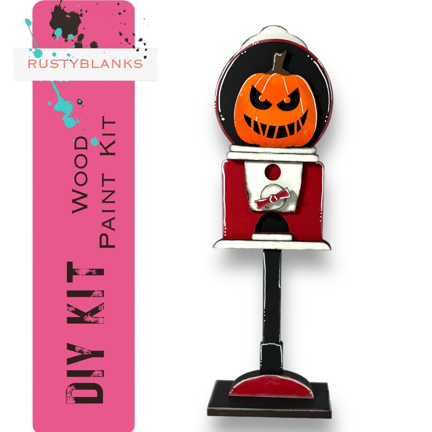 A Halloween-themed wooden paint kit with a pumpkin painted on the front of a mailbox.