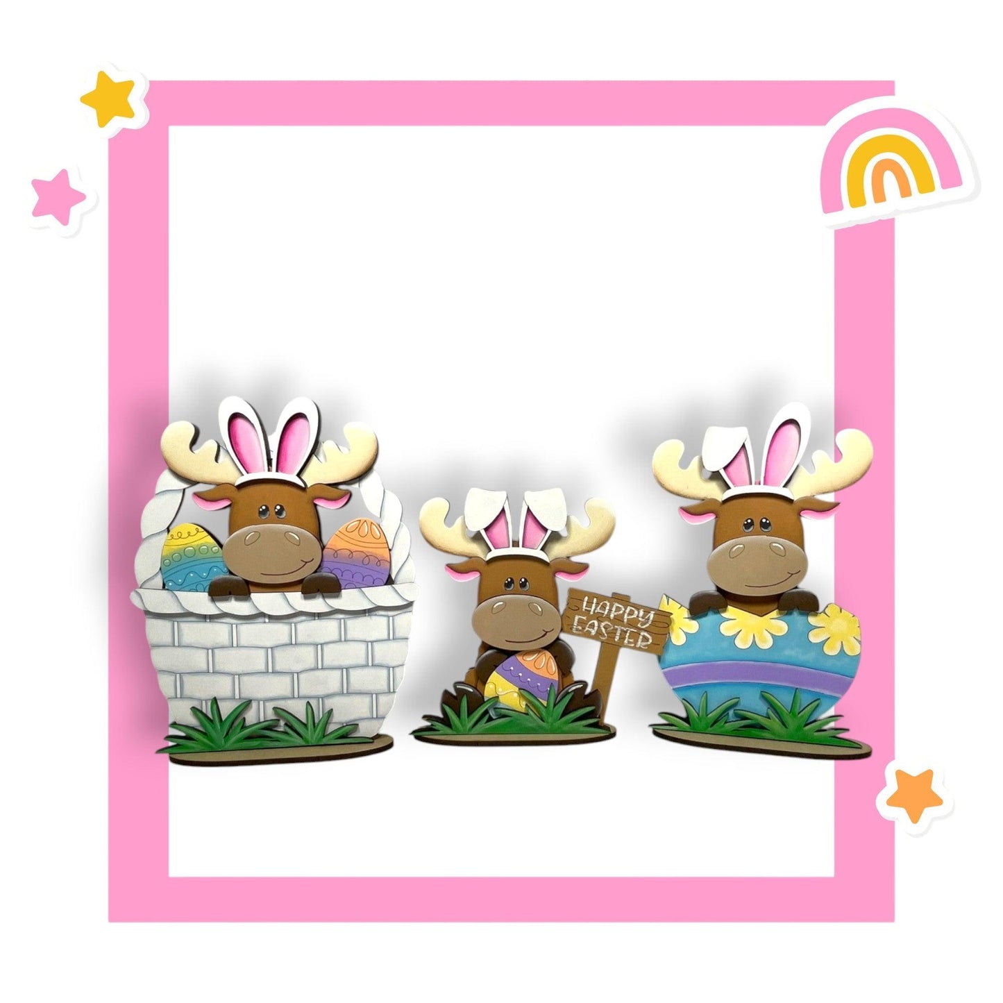 a picture frame with a picture of two moose in a basket