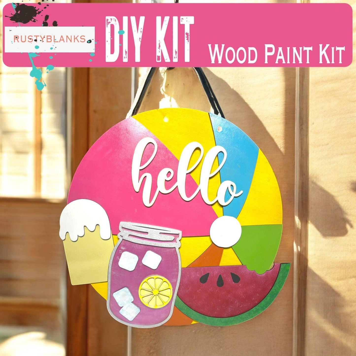 a sign that says diy kit with a mason jar and watermelon