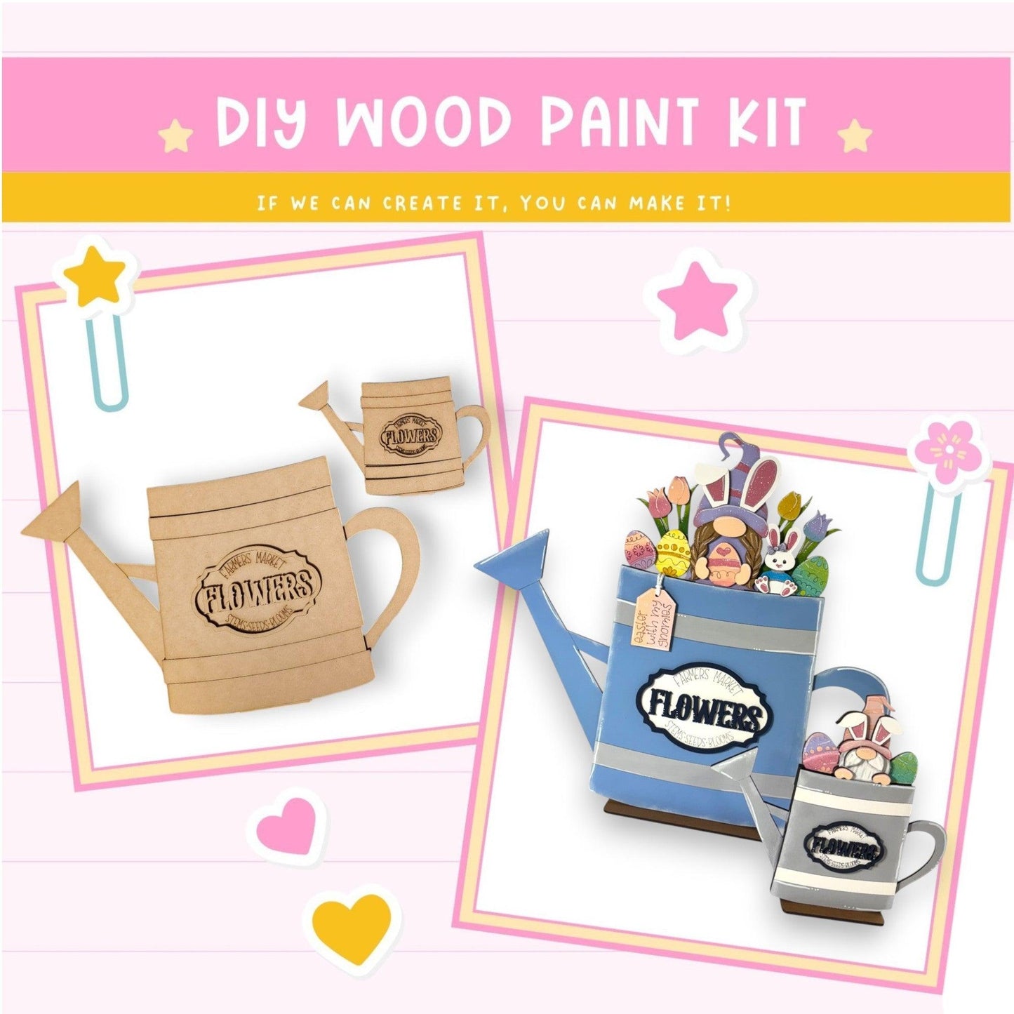 a paper craft kit with a watering can