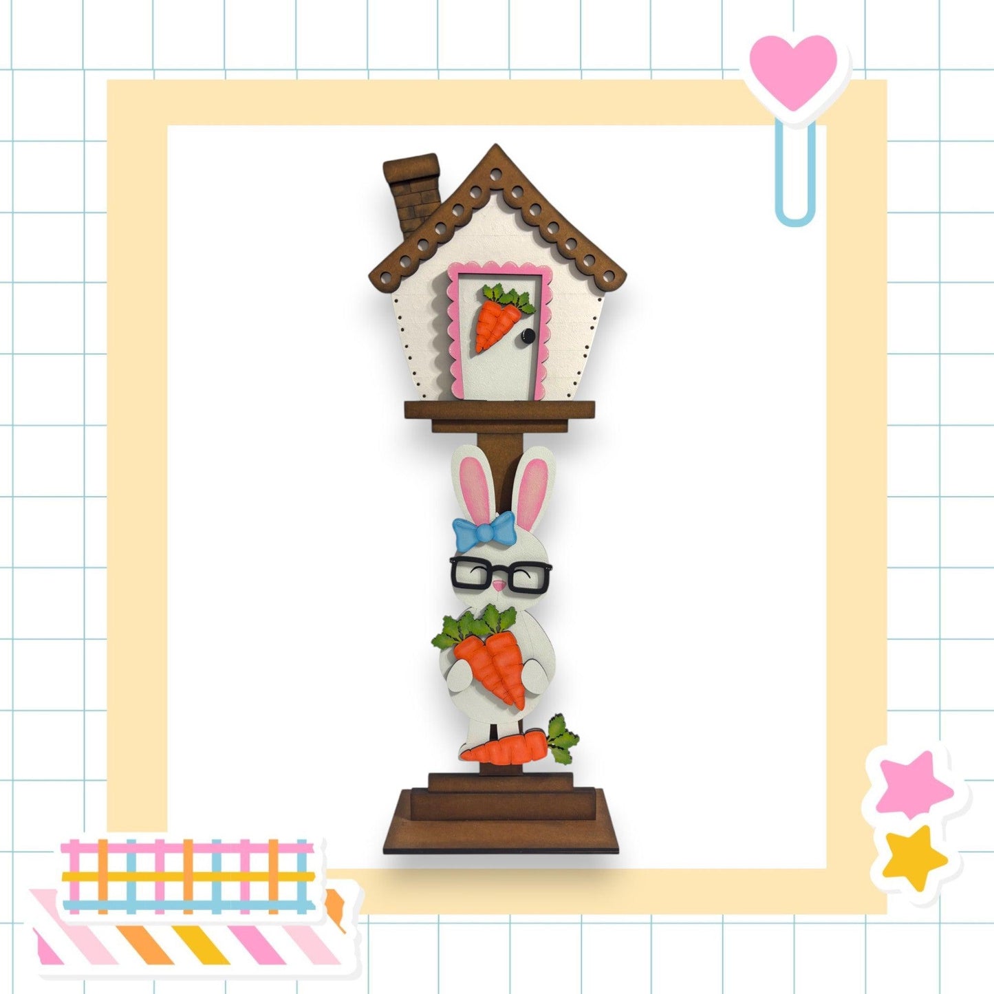 a card with a clock and a rabbit on it