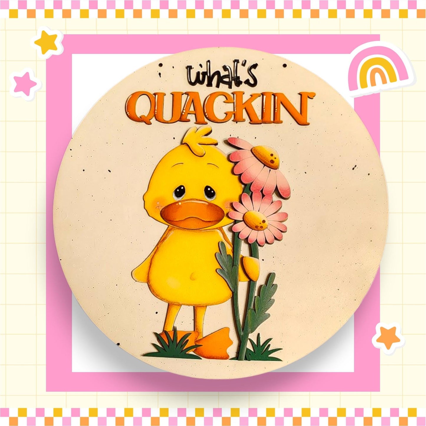 a picture of a yellow duck holding a flower