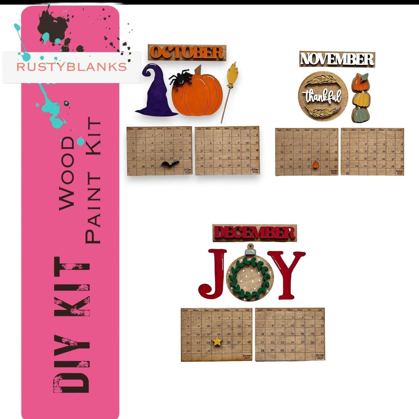 August 2024/25 Barn Calendar Insert Set, DIY Wood Banks, Interchangeable Calendar - RusticFarmhouseDecor