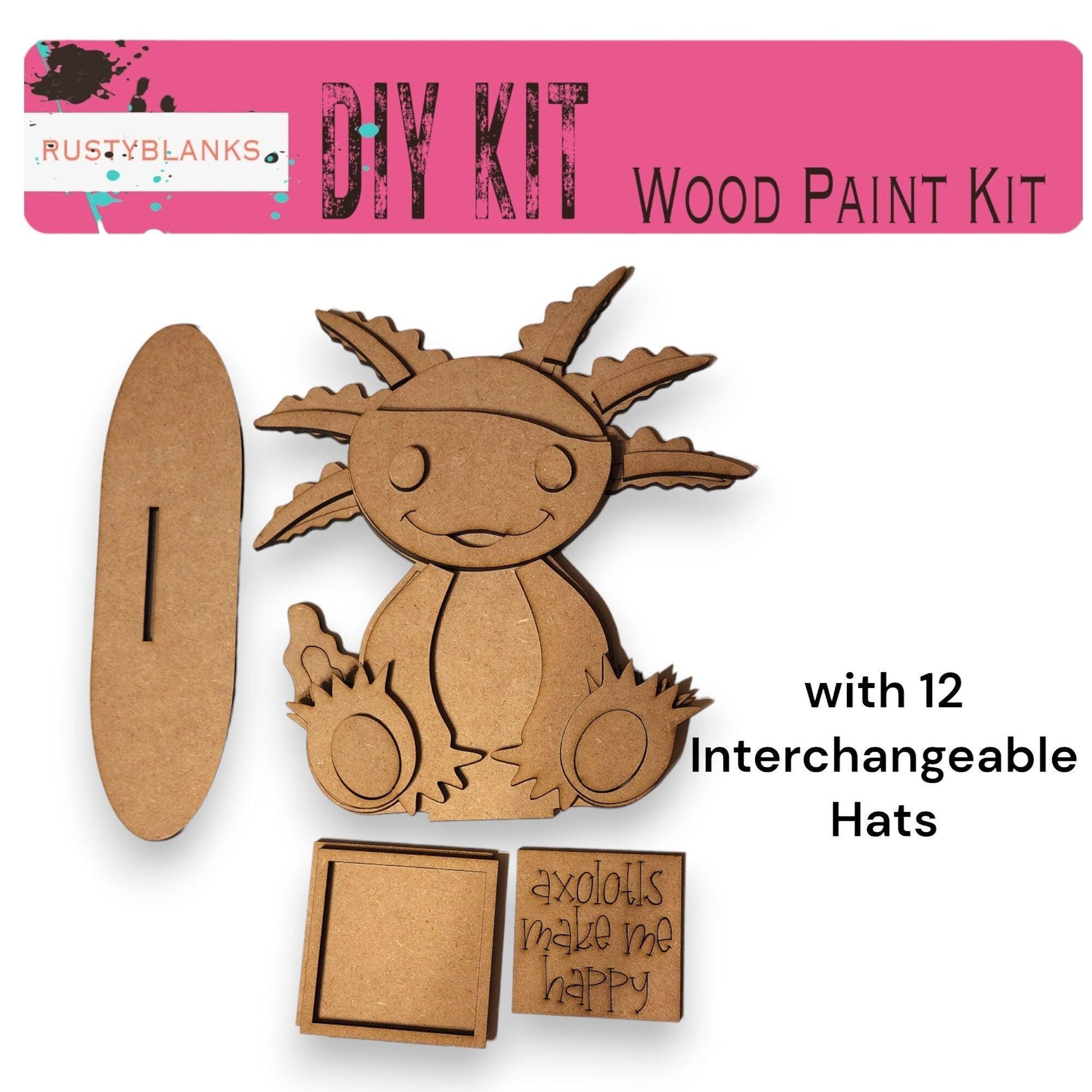 Axolotl Interchangeable Animal with 13 Seasonal Hats, Insert and tile holder, Season DIY Decor - RusticFarmhouseDecor