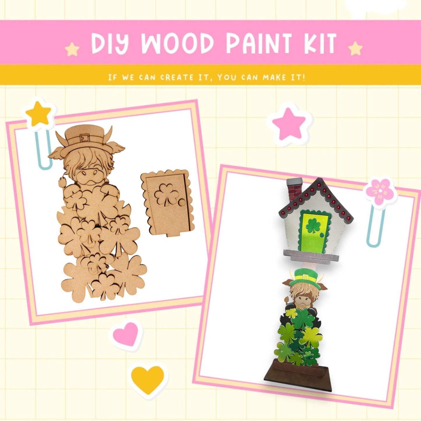 a wooden craft kit with a picture of a man and a house
