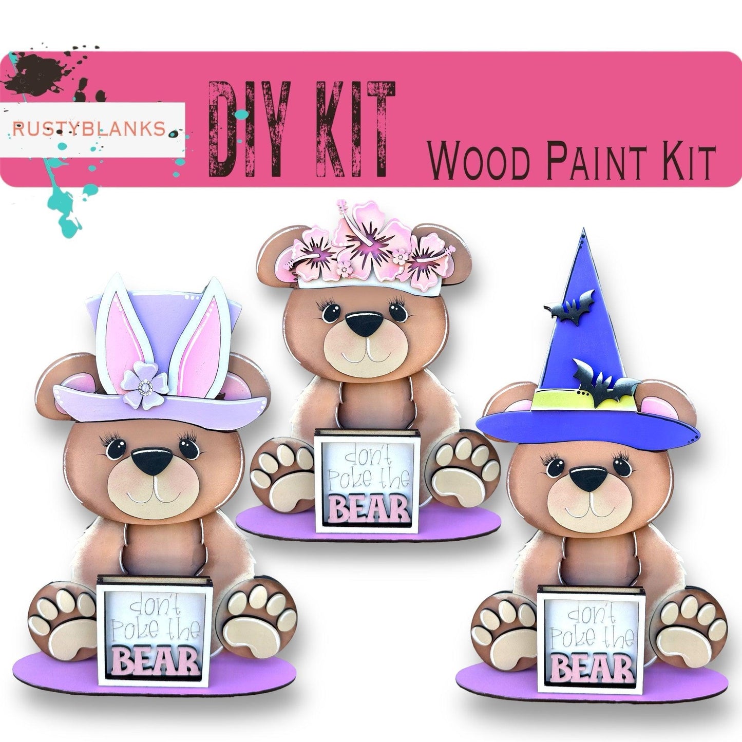 Bear Interchangeable Animal with 13 Interchangeable Seasonal Hats, Insert and tile holder, Season DIY Decor - RusticFarmhouseDecor
