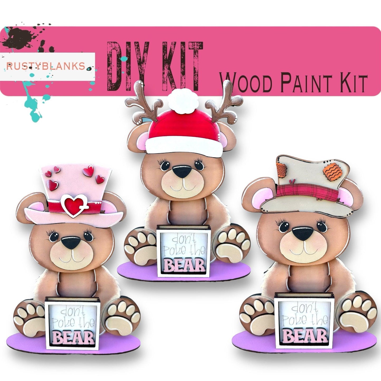 Bear Interchangeable Animal with 13 Interchangeable Seasonal Hats, Insert and tile holder, Season DIY Decor - RusticFarmhouseDecor