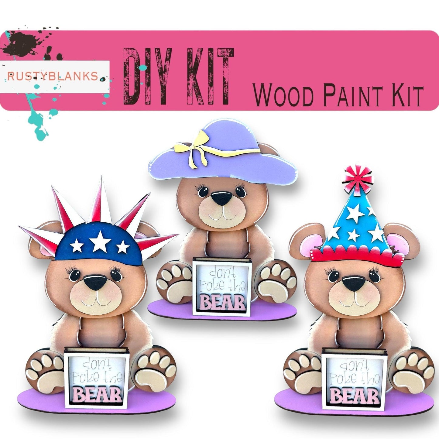 Bear Interchangeable Animal with 13 Interchangeable Seasonal Hats, Insert and tile holder, Season DIY Decor - RusticFarmhouseDecor