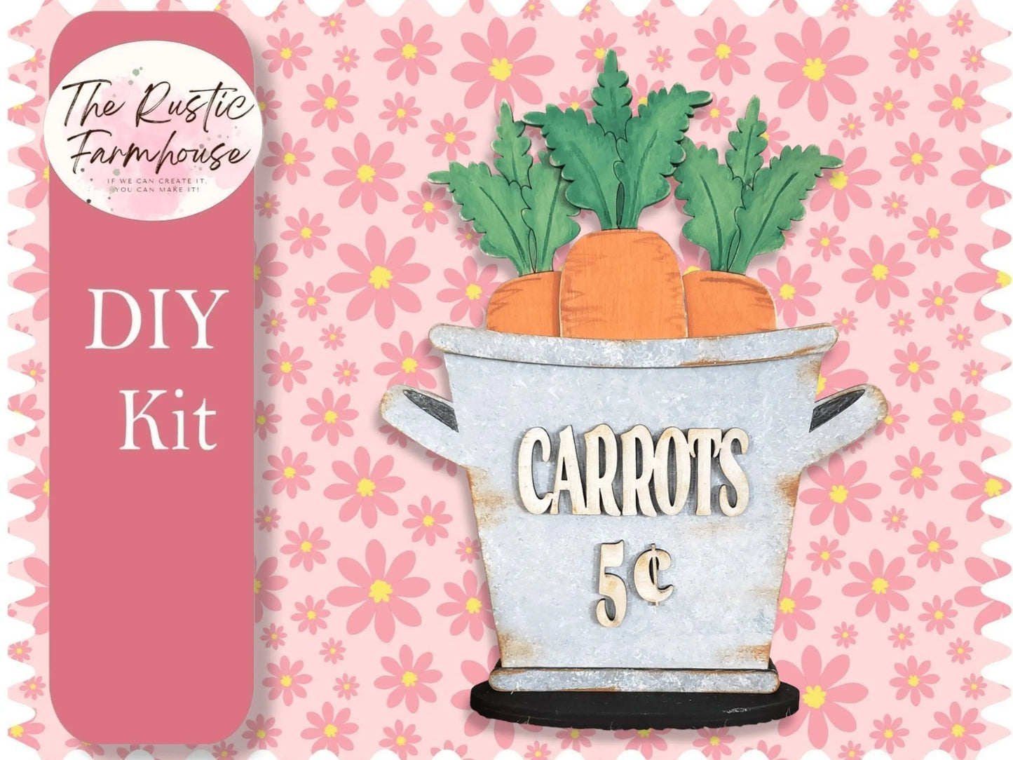 Bucket of Carrots Shelf Sitter, Unfinished DIY Wood Kit, Blanks to Decorate Home Decor, DIY Easter Carrots - RusticFarmhouseDecor