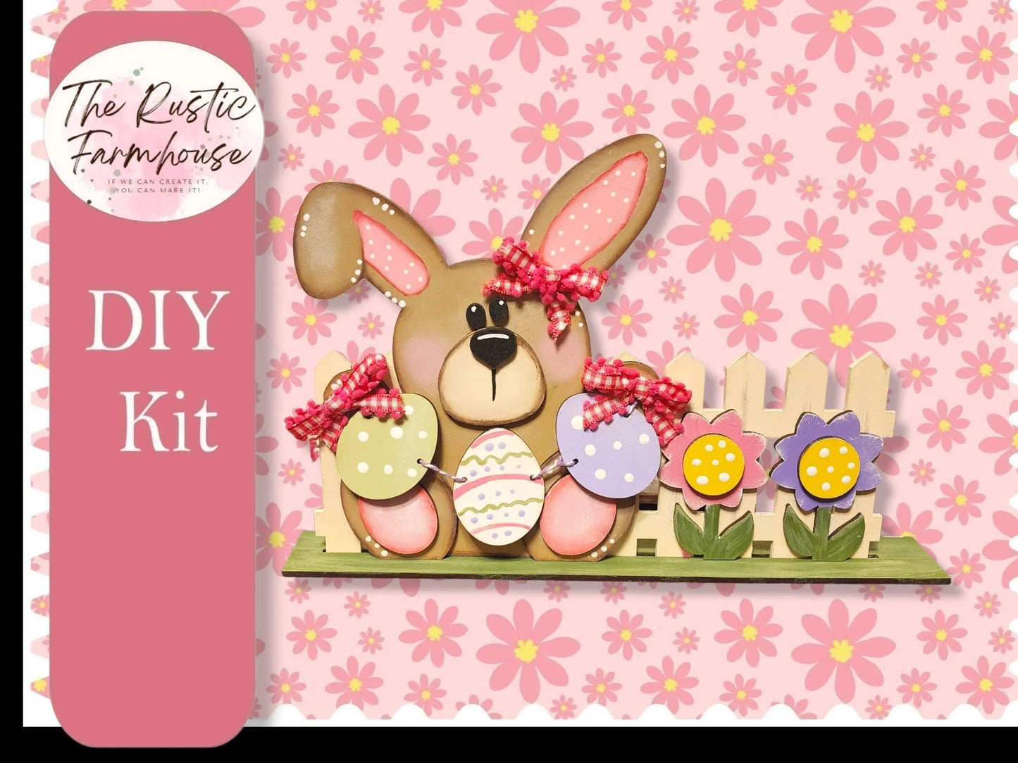 Bunny with fence Shelf Sitter, Unfinished DIY Wood Kit, Blanks to Decorate Home Decor, DIY - RusticFarmhouseDecor