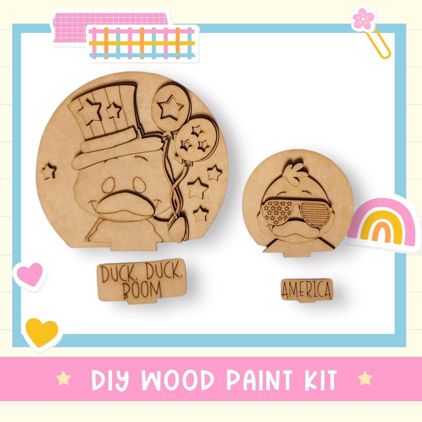 a wooden craft kit with a picture of a dog and a cat