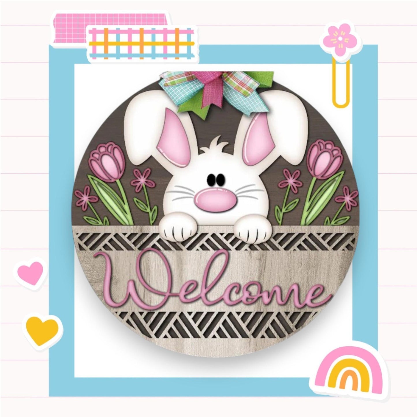 a picture of a bunny with a welcome sign