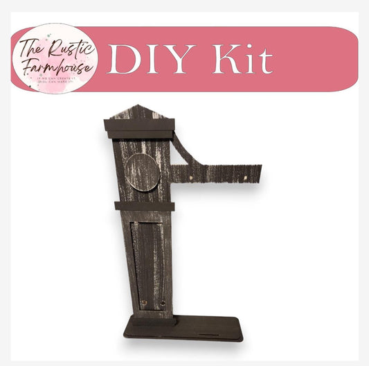 a DIY kit for creating a wooden structure, such as a birdhouse or a clock.