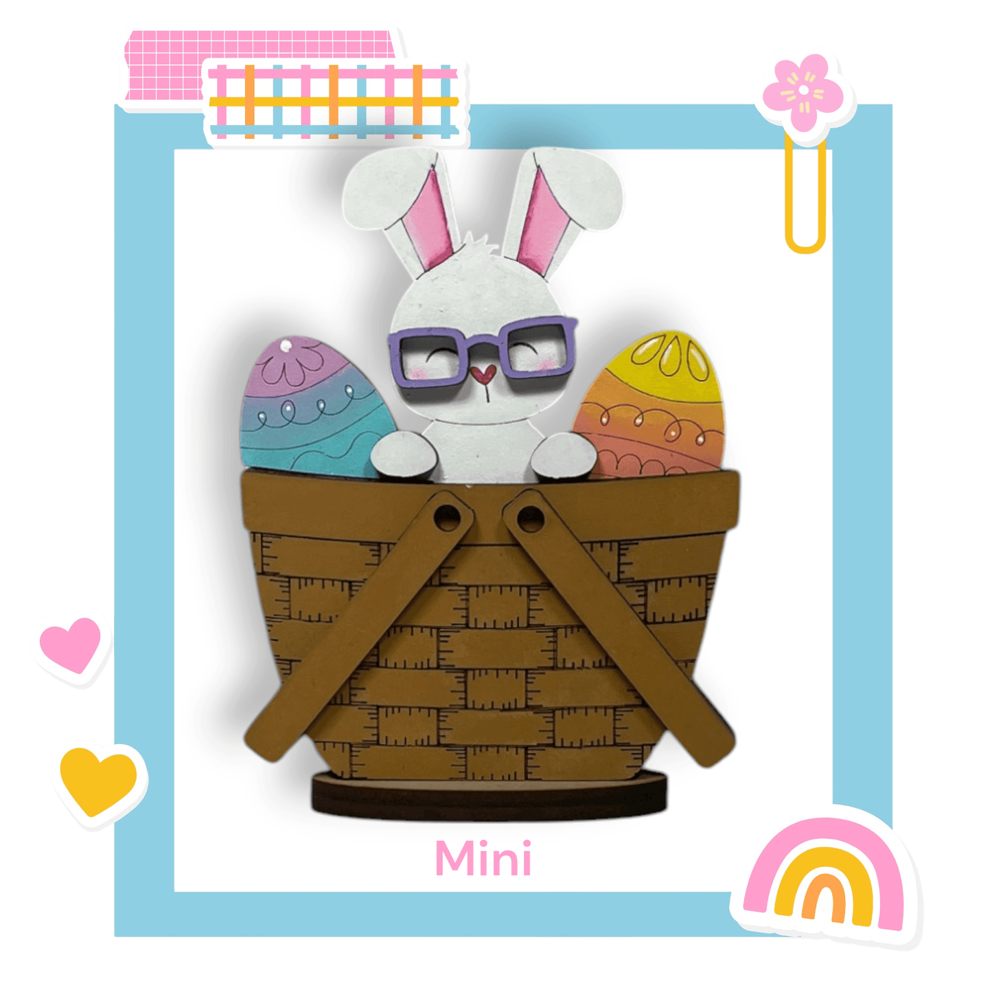 a card with a picture of a bunny in a basket