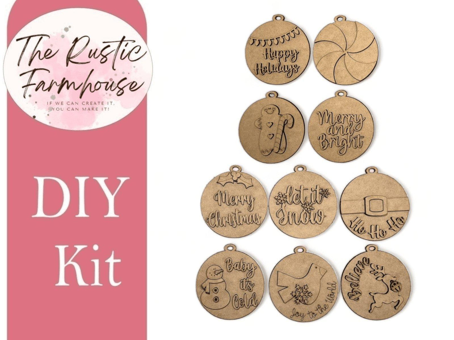 Christmas Ornaments, Set of 10 Wood Ornaments, DIY Wood Kit, Gingerbread, Merry Christmas, Ornaments - RusticFarmhouseDecor