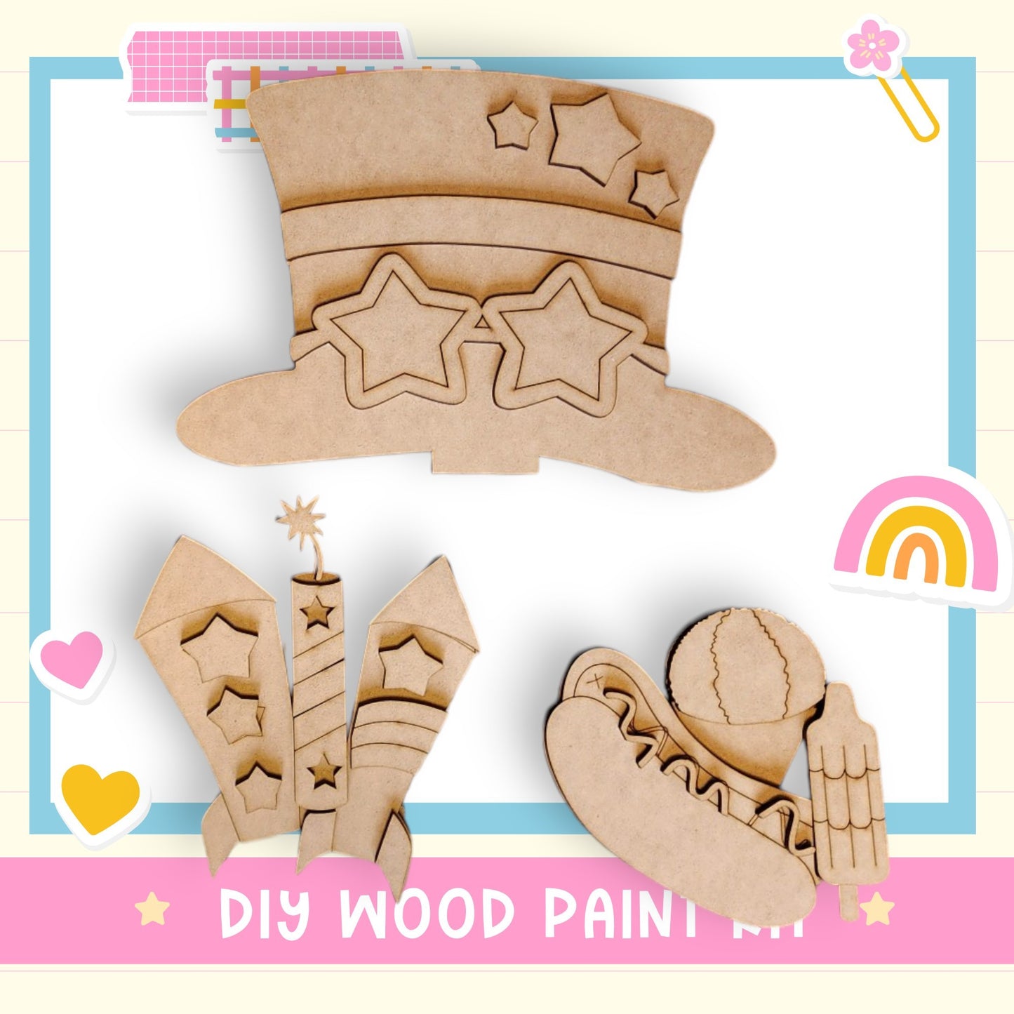 a wooden cutout of a top hat with stars