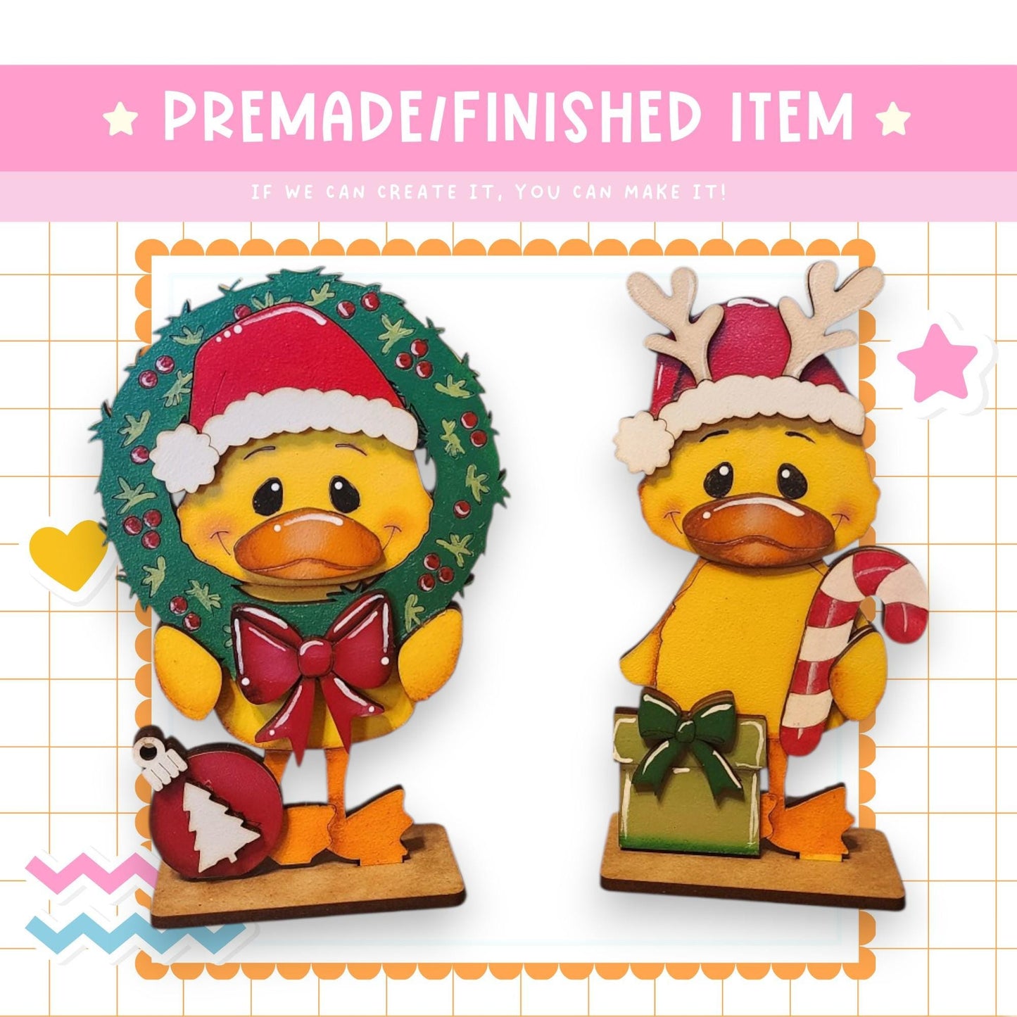 a couple of ducks wearing christmas hats and scarves