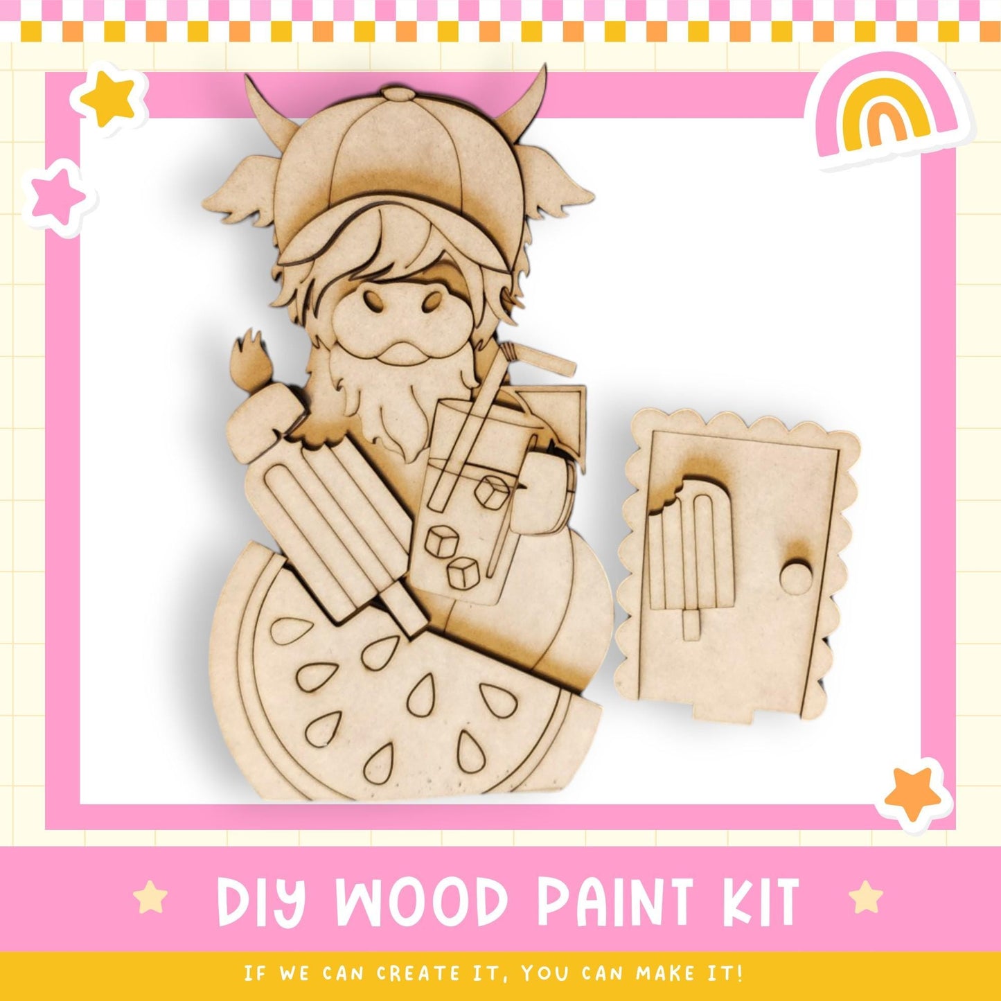 a wooden cutout of a cartoon character