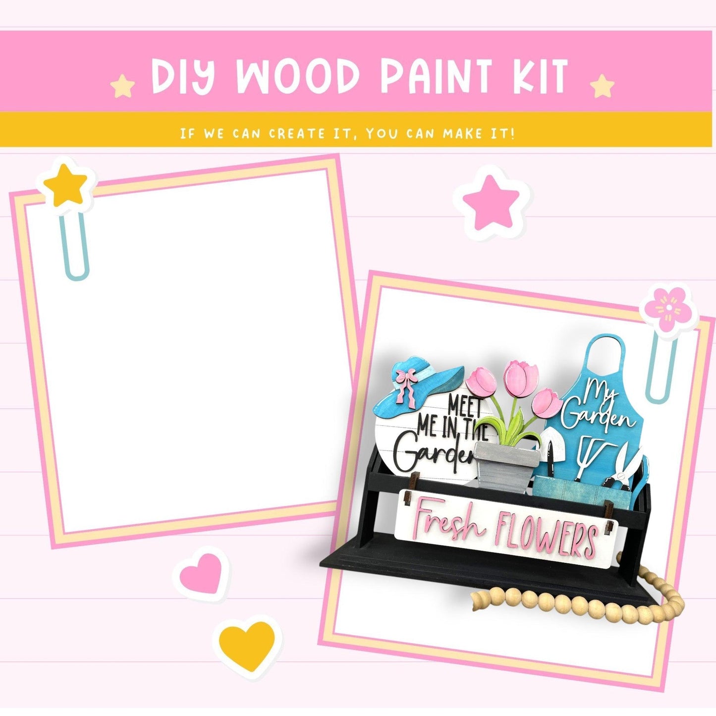 a card with a picture of a flower pot and a sign