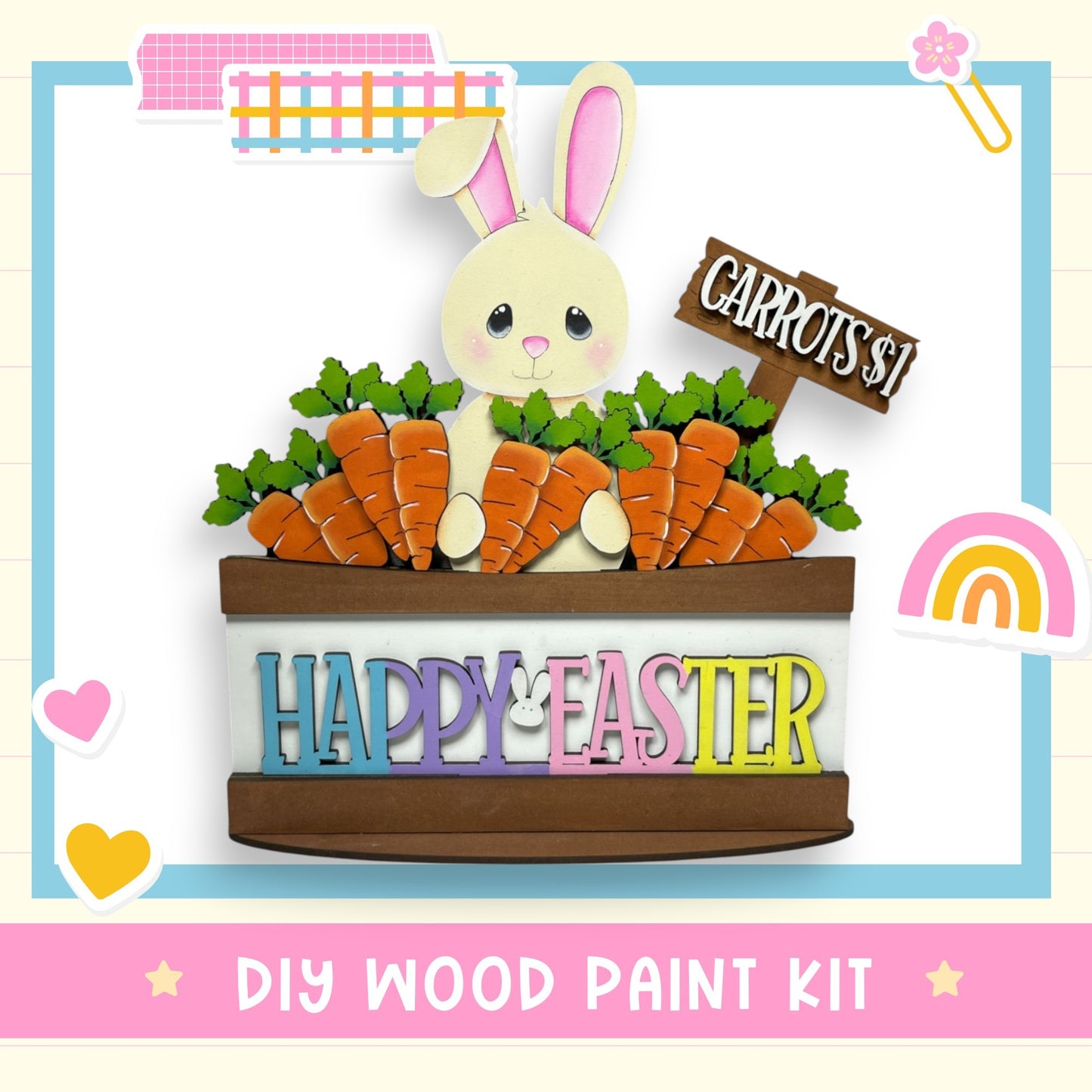 a picture of a bunny sitting in a basket of carrots