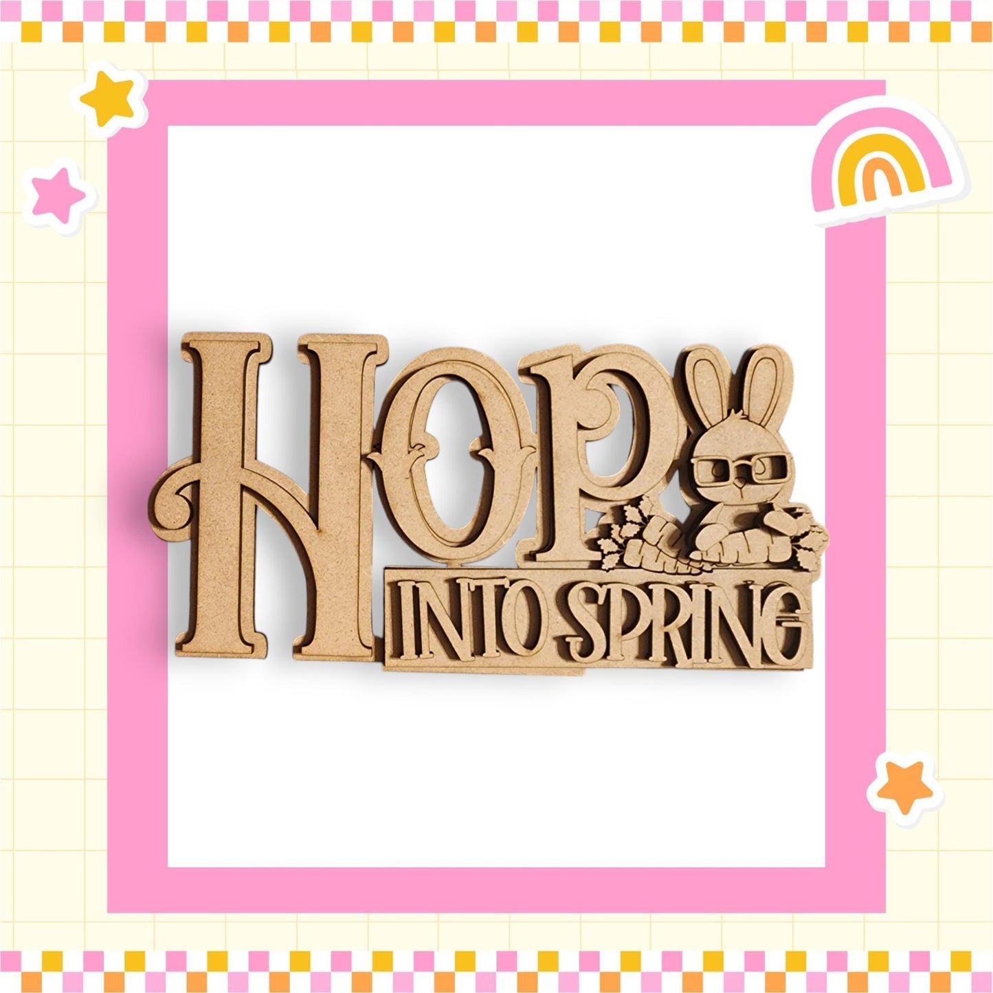 a wooden sign that says hopp into spring