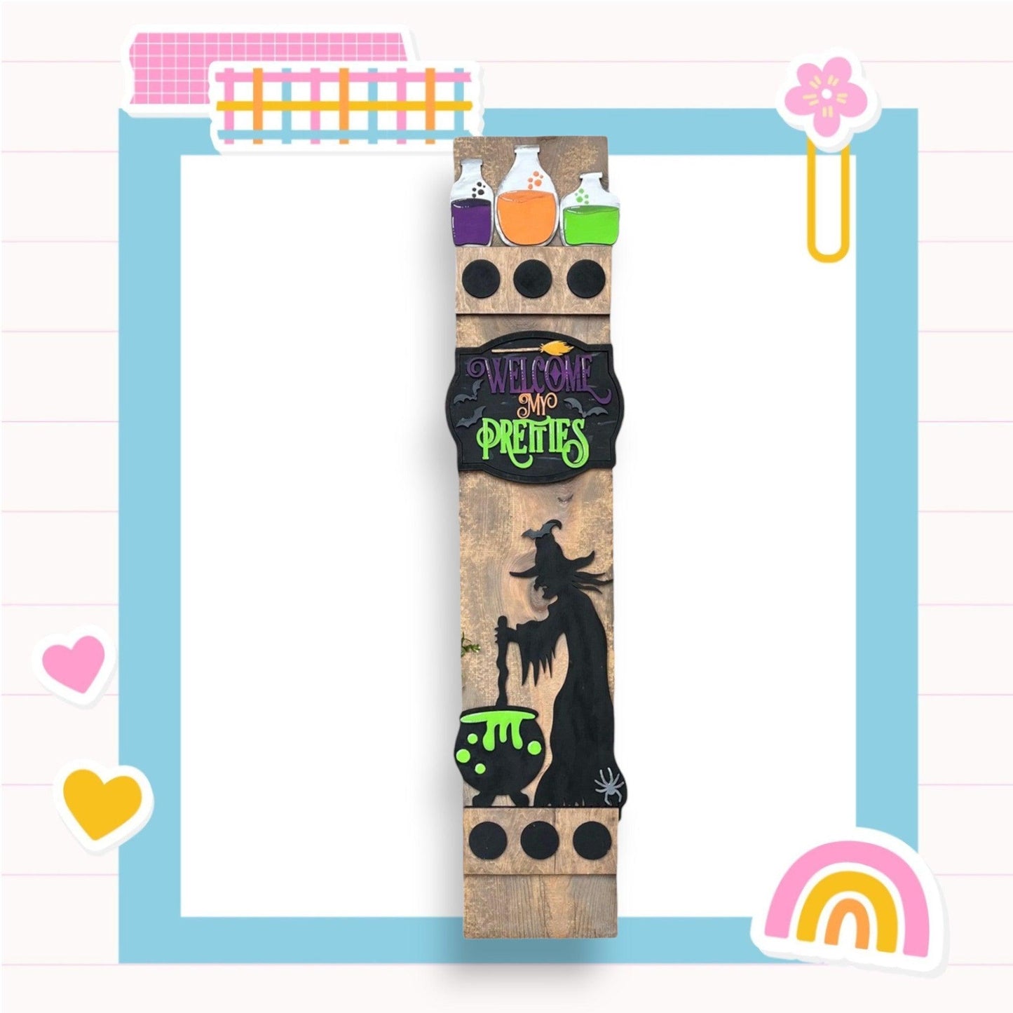 a bookmark with a picture of a witch on it