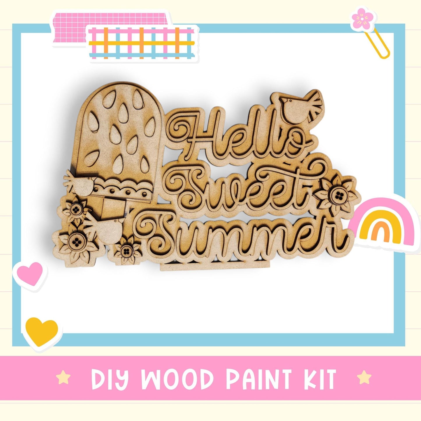 a wooden craft kit with a picture of a bear and a rainbow