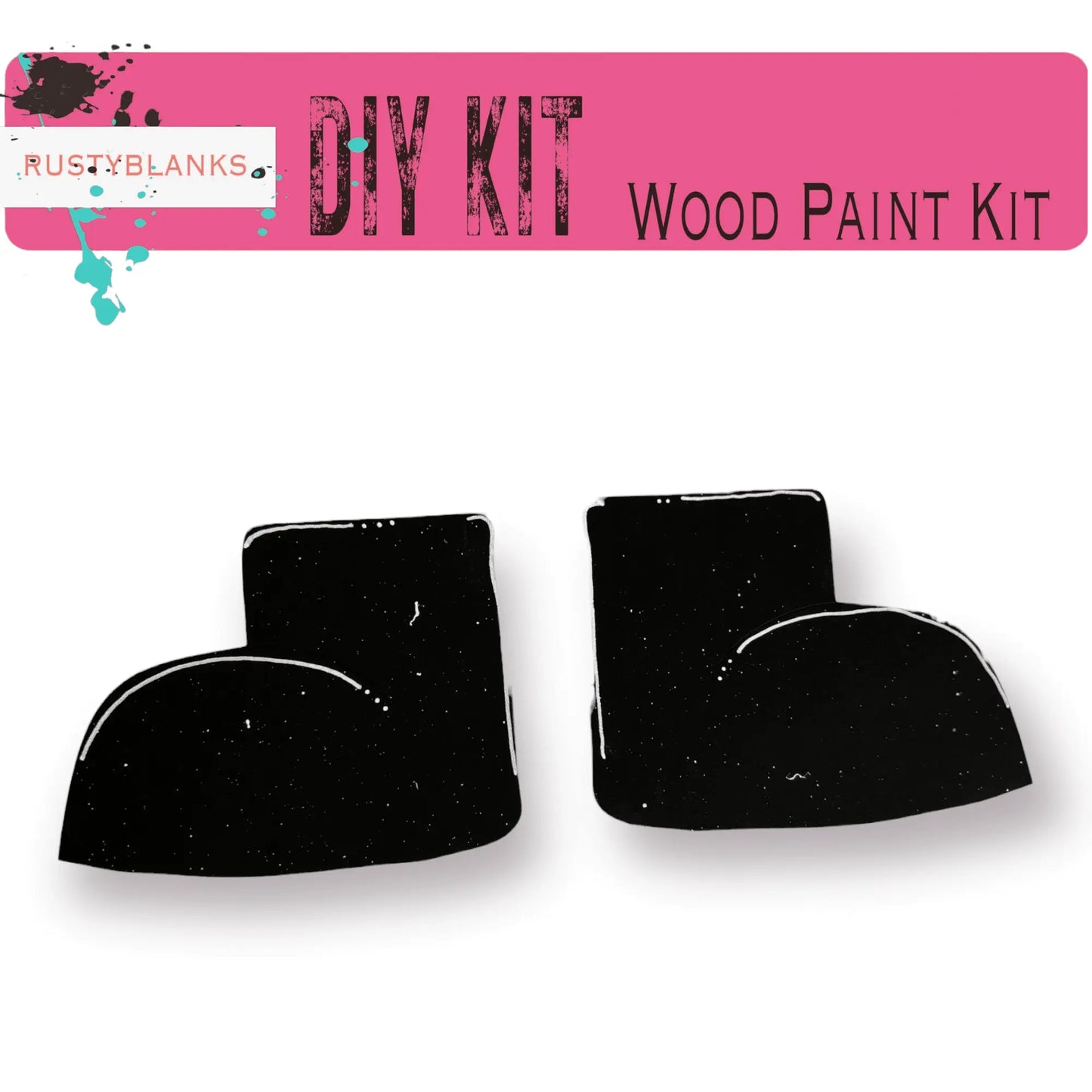 a pair of black wood paint sitting on top of a white surface